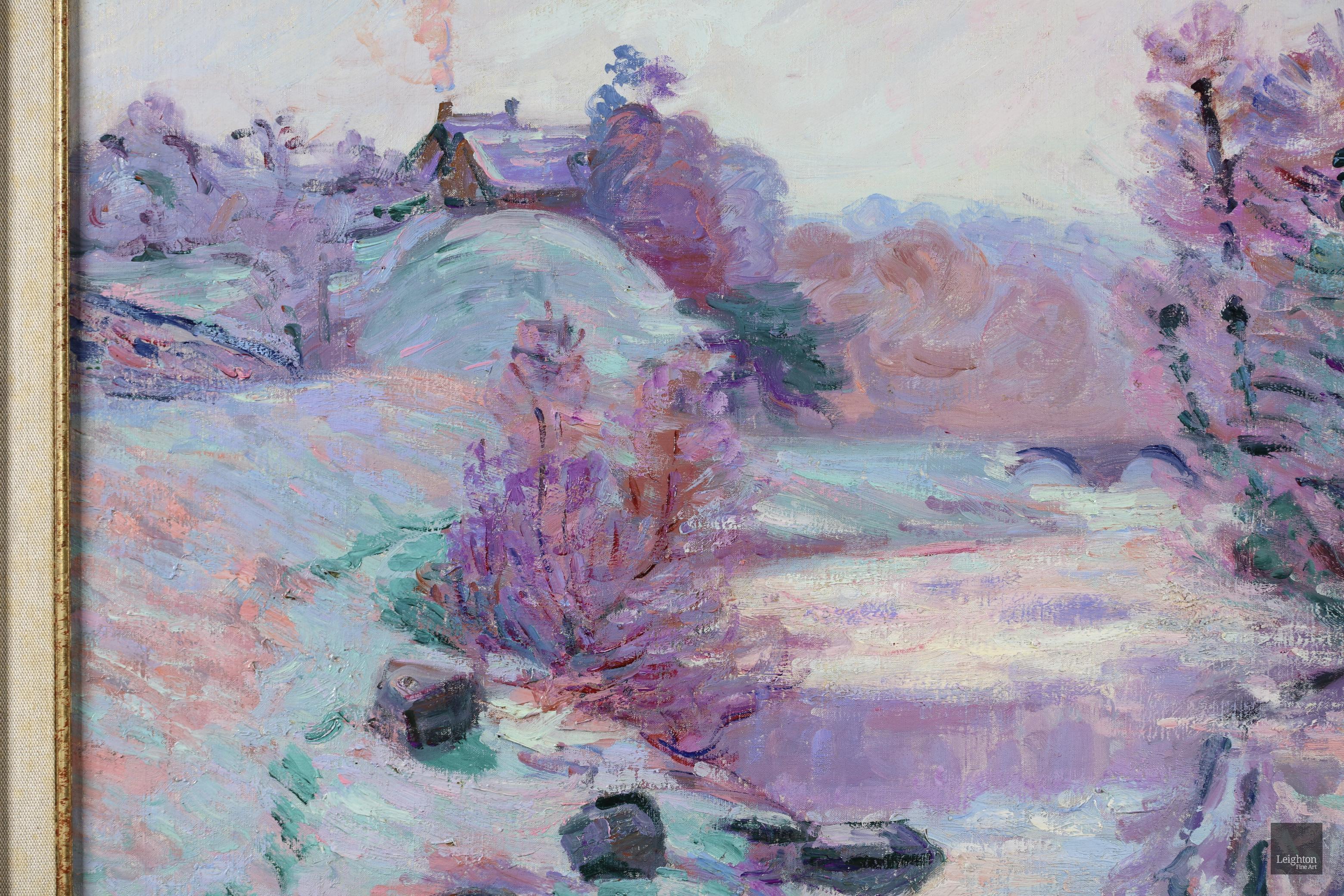 Soleil Blanche - Paysage impressionniste de rivière neige, huile d'Armand Guillaumin en vente 2