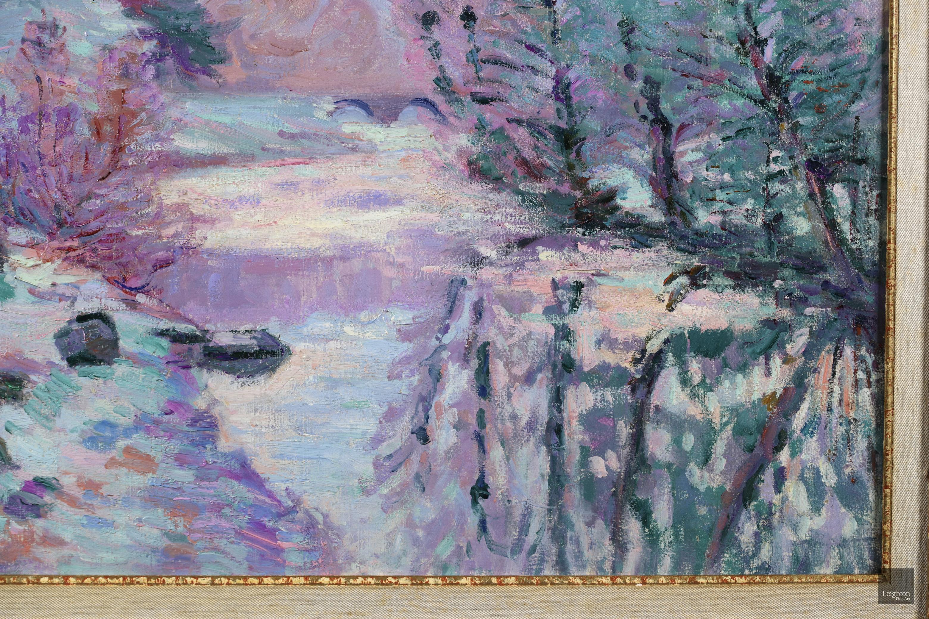 Soleil Blanche - Paysage impressionniste de rivière neige, huile d'Armand Guillaumin en vente 3