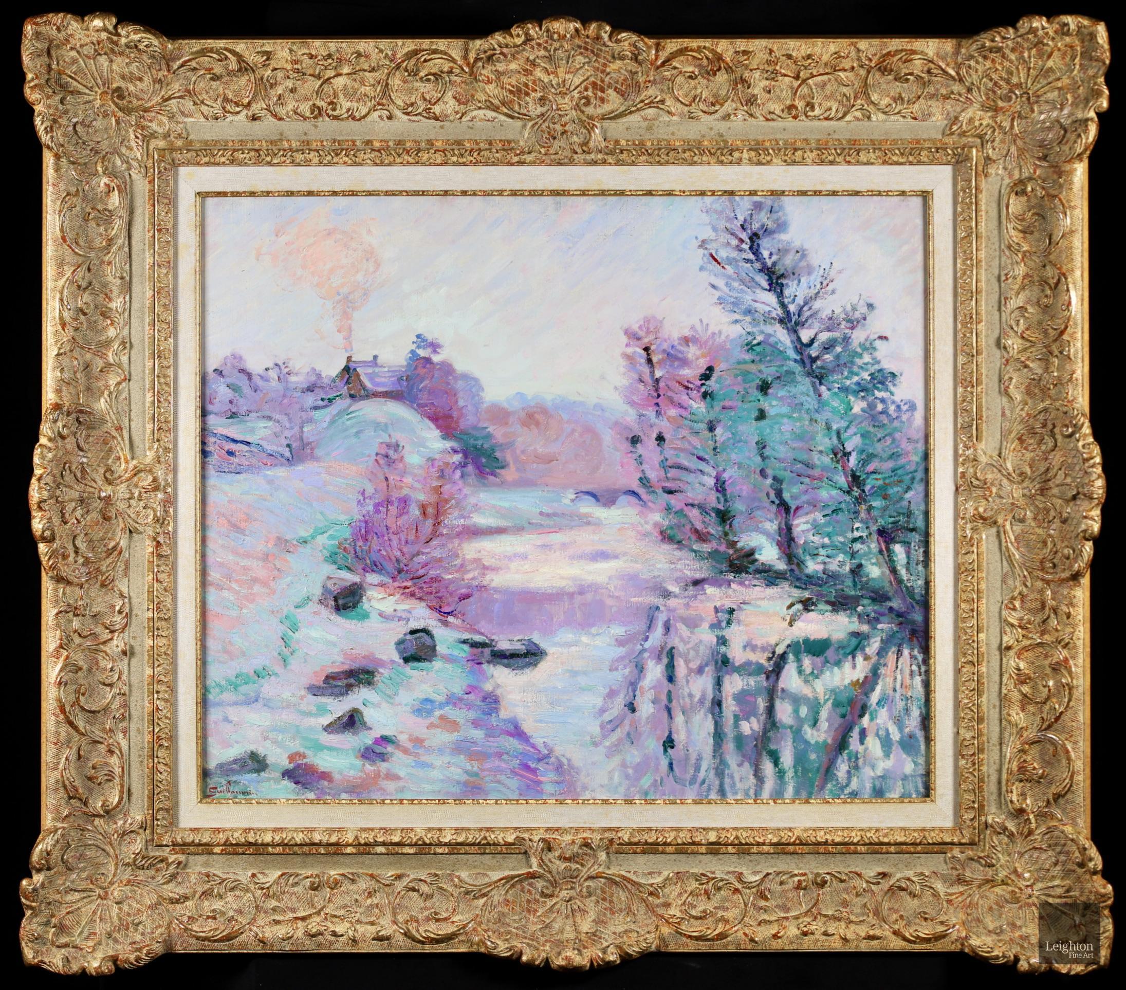 Jean Baptiste-Armand Guillaumin Landscape Painting – Soleil Blanche - Impressionistische Schneelandschaft in Flusslandschaft, Öl von Armand Guillaumin