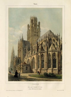 Due litografie a colori con incisione; Eglise St. Ouen & Eglise St. Maclou