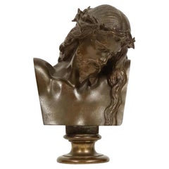 Antique Jean-Baptiste Auguste Clesinger, French Bronze Bust of Jesus Christ, Barbedienne