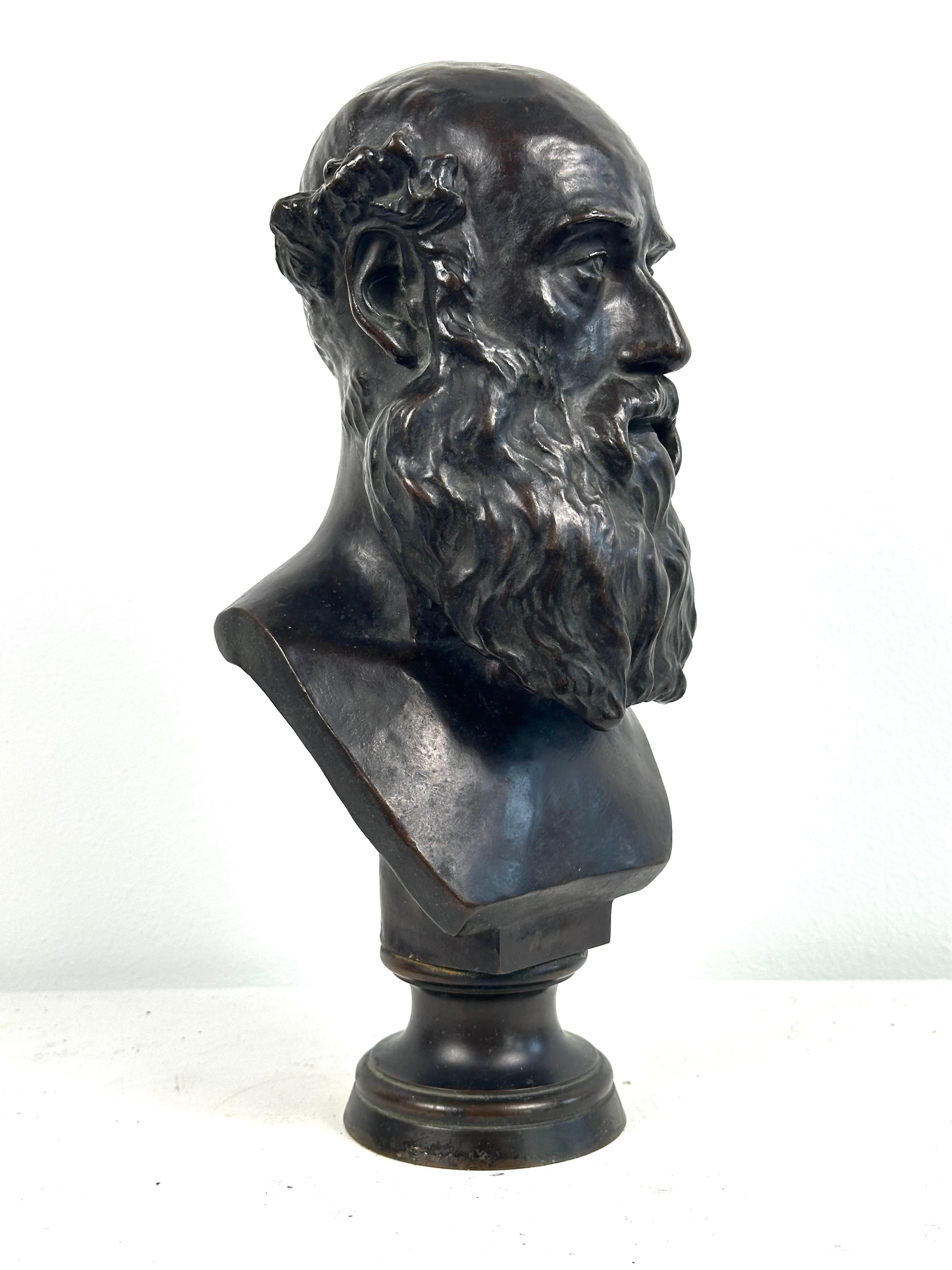 Jean-Baptiste Baujault Figurative Sculpture - Barbedienne Foundry Portrait of a Bearded Man