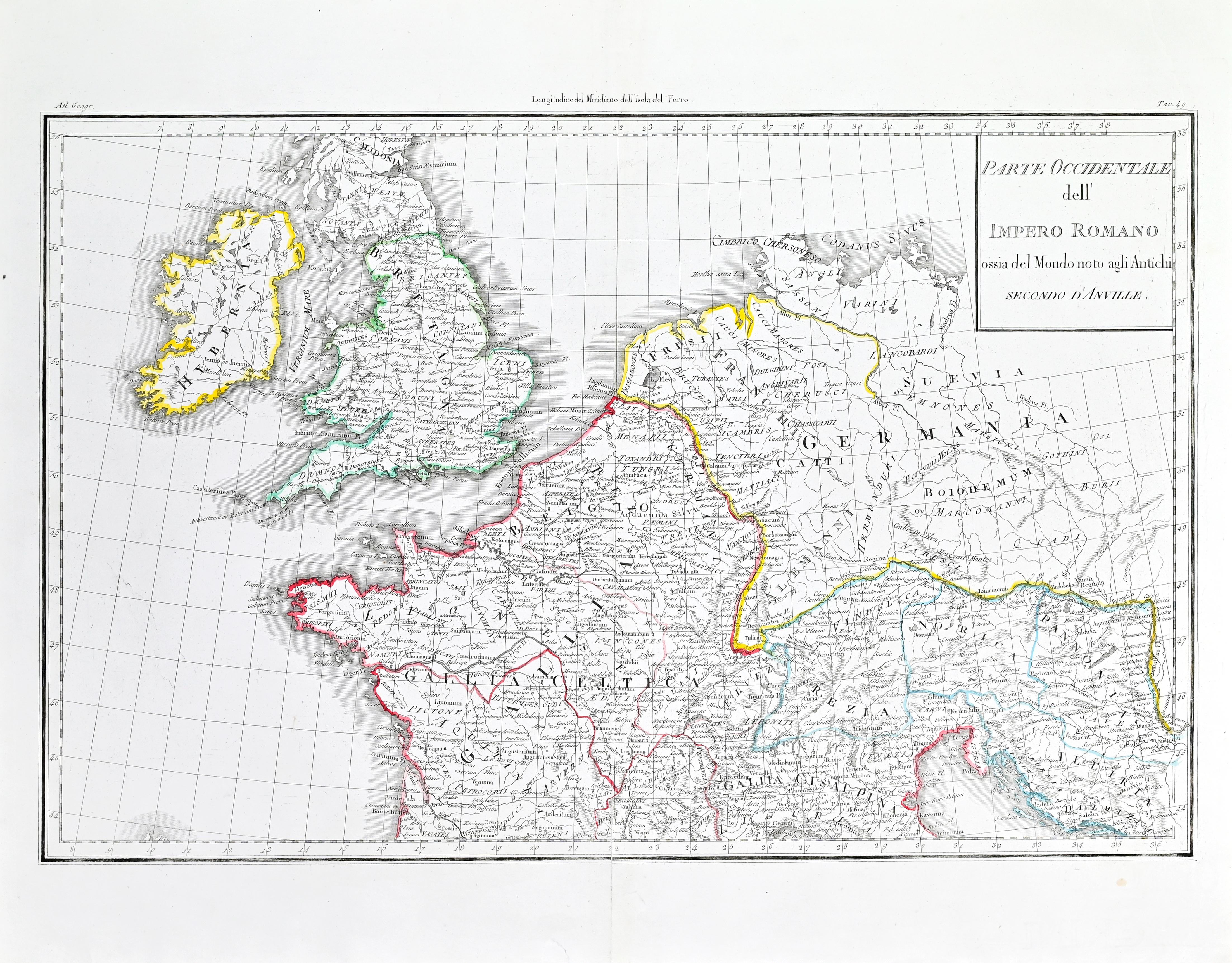 Jean-Baptiste Bourguignon d'Anville Figurative Print - Parte Occidentale dell'Imprero Romano (Western Part of the Roman Empire)