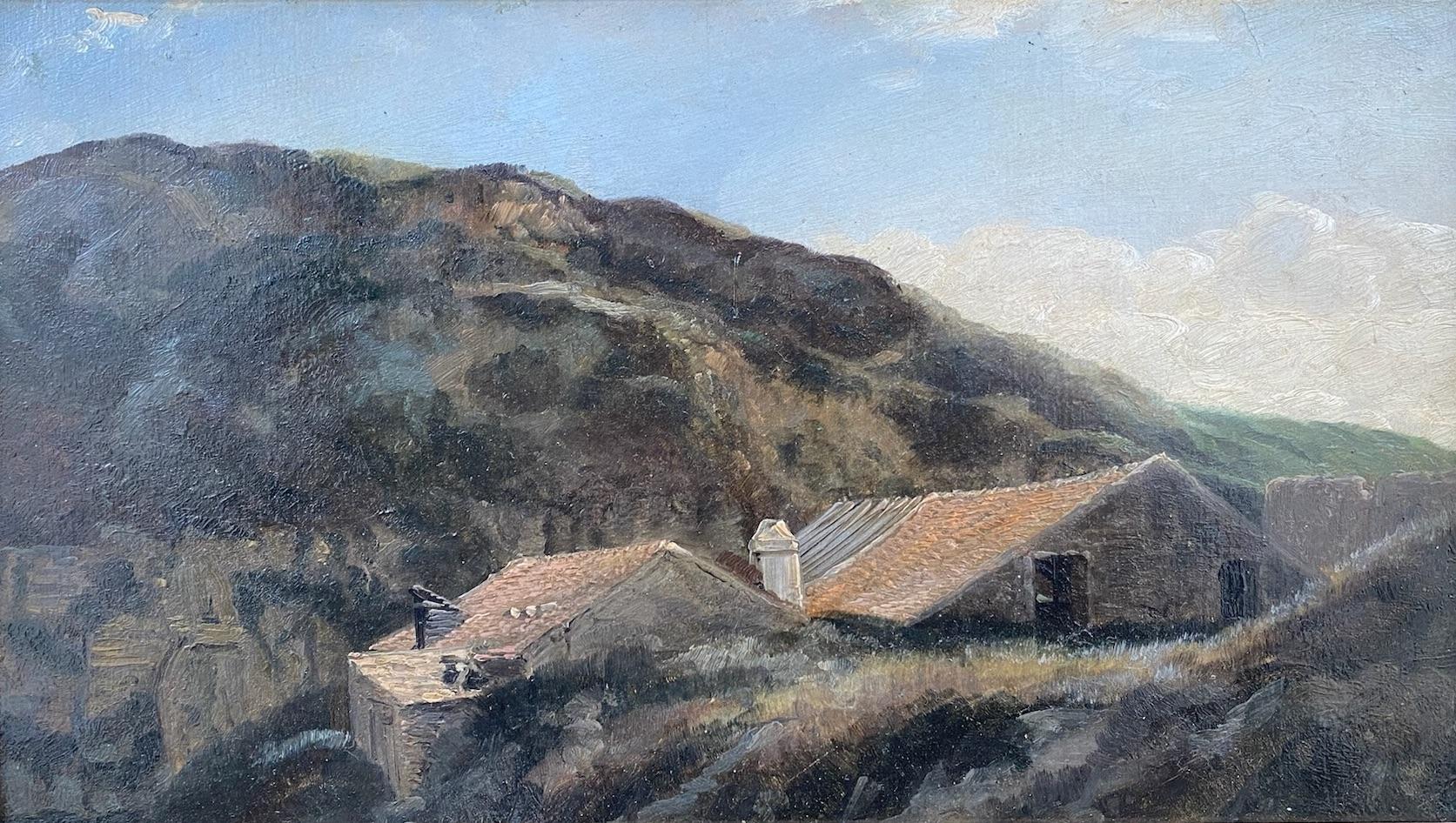 A Mountain Dwelling: Landschaft mit Corot-Signatur auf der Rückseite aus dem 19. Jahrhundert – Painting von Jean-Baptiste-Camille Corot
