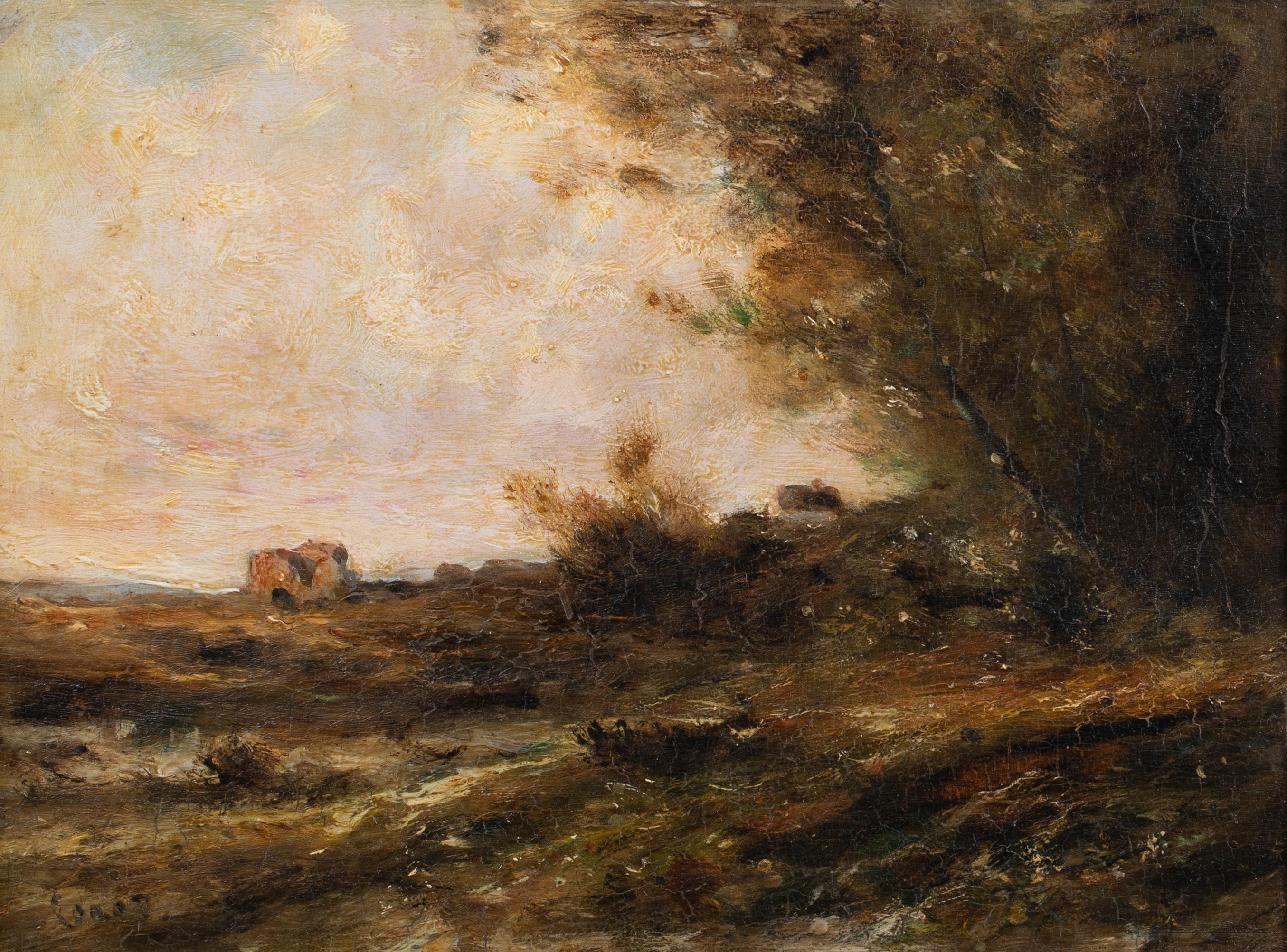 Paysage de Barbizon, XIXe siècle - Marron Landscape Painting par Jean-Baptiste-Camille Corot