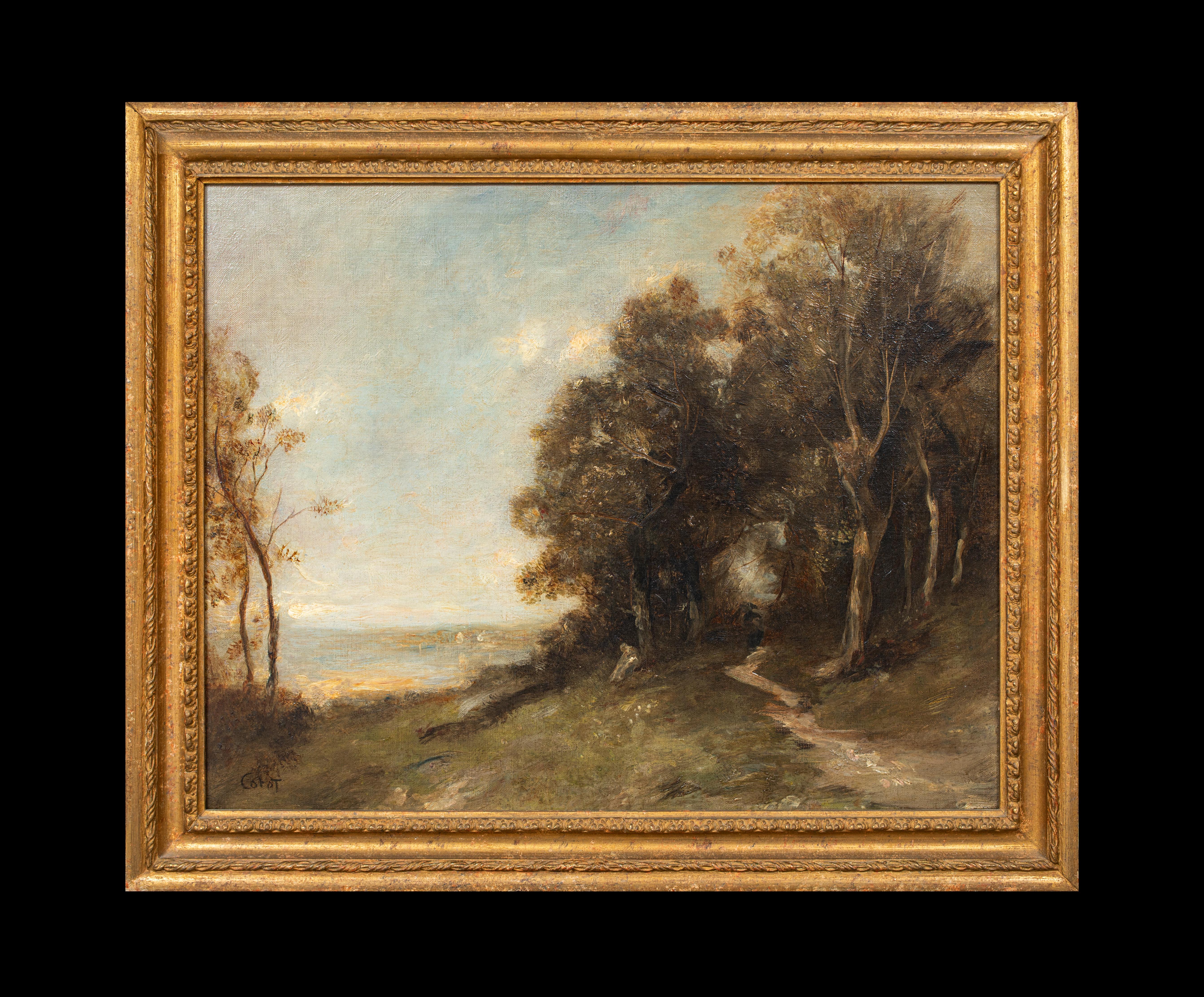 Paesaggio di Barbizon, XIX secolo  JEAN-BAPTISTE-CAMILLE COROT (1796-1875) - Painting di Jean-Baptiste-Camille Corot