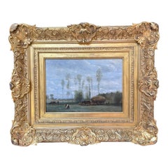 Jean-Baptiste-Camille Corot (francés, 1796-1875) - Paisaje con figuras y gato