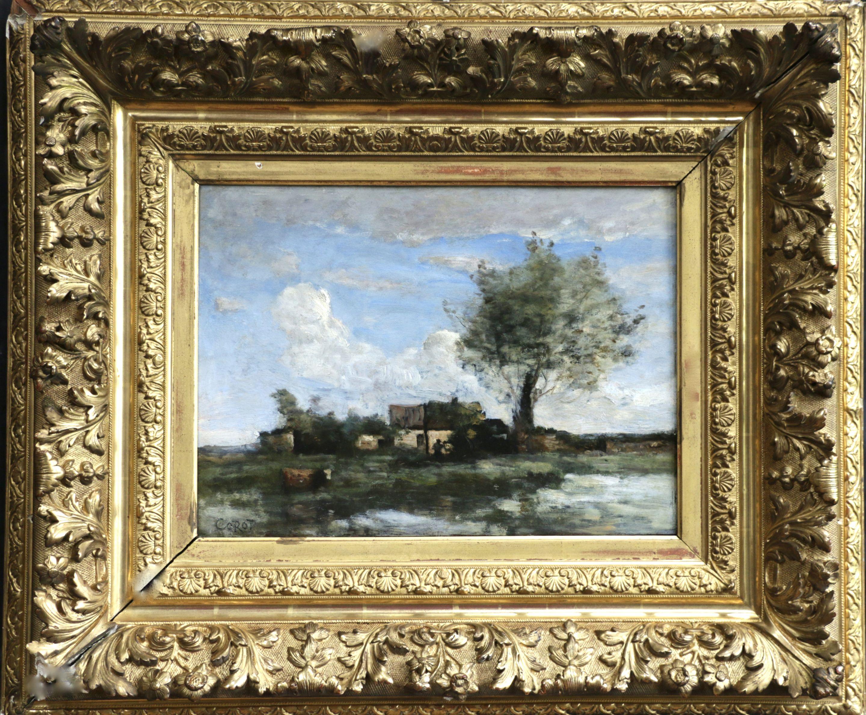 La Chaumière au Grand Saule - Painting de Jean-Baptiste-Camille Corot