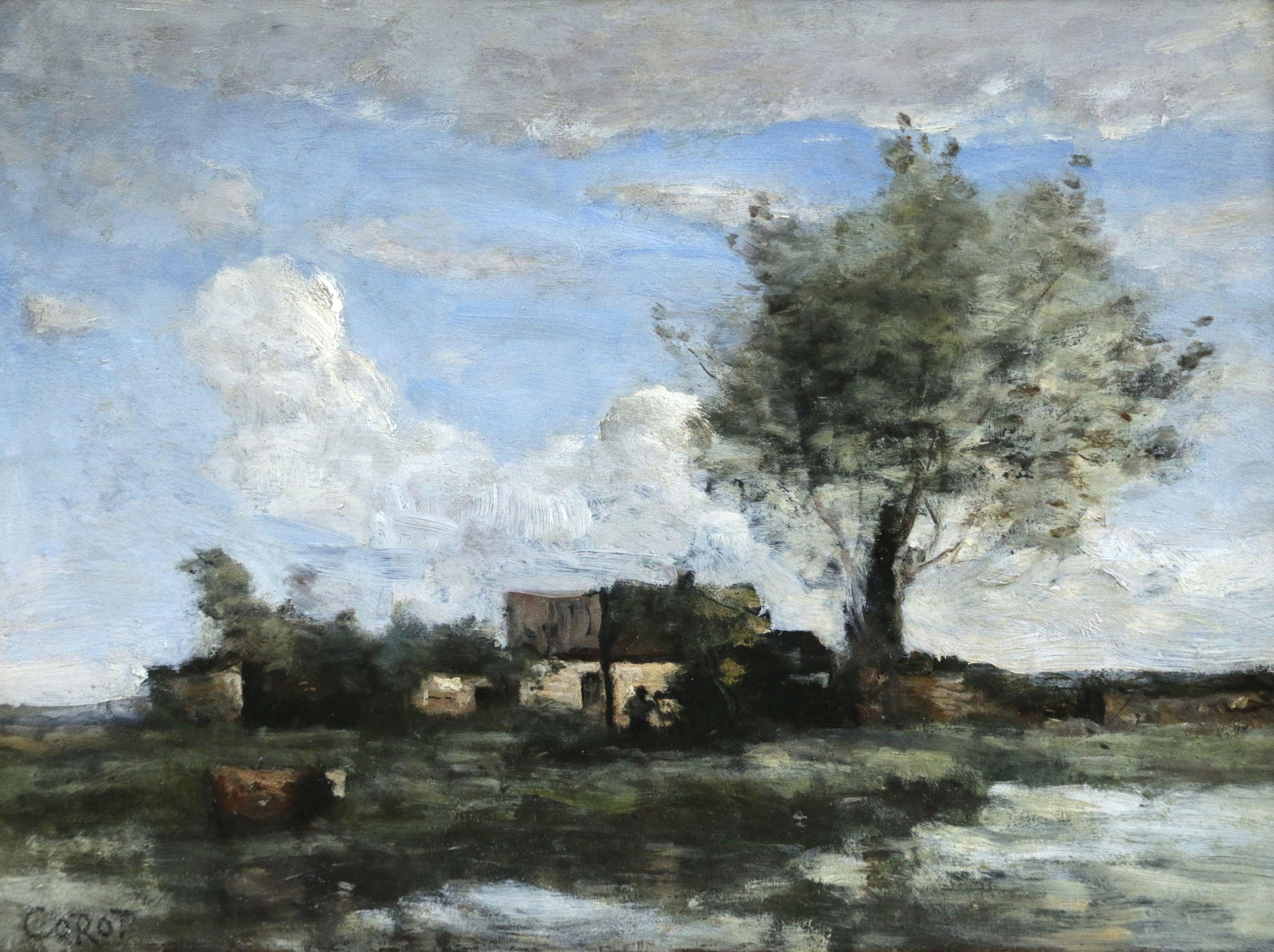 Landscape Painting Jean-Baptiste-Camille Corot - La Chaumière au Grand Saule