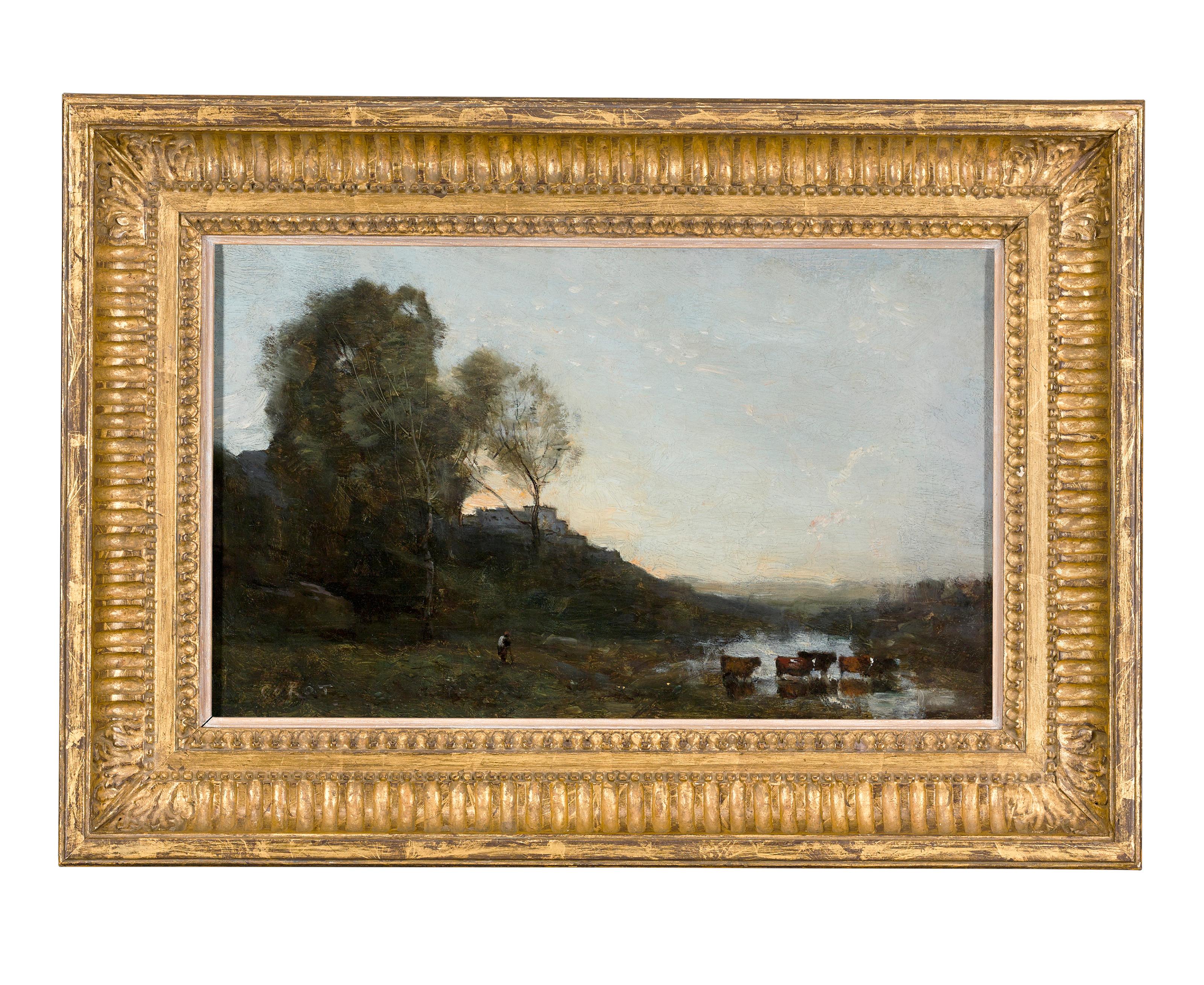 Le Gué aux Cinq Vaches (The Ford with Five Cows) - Painting by Jean-Baptiste-Camille Corot