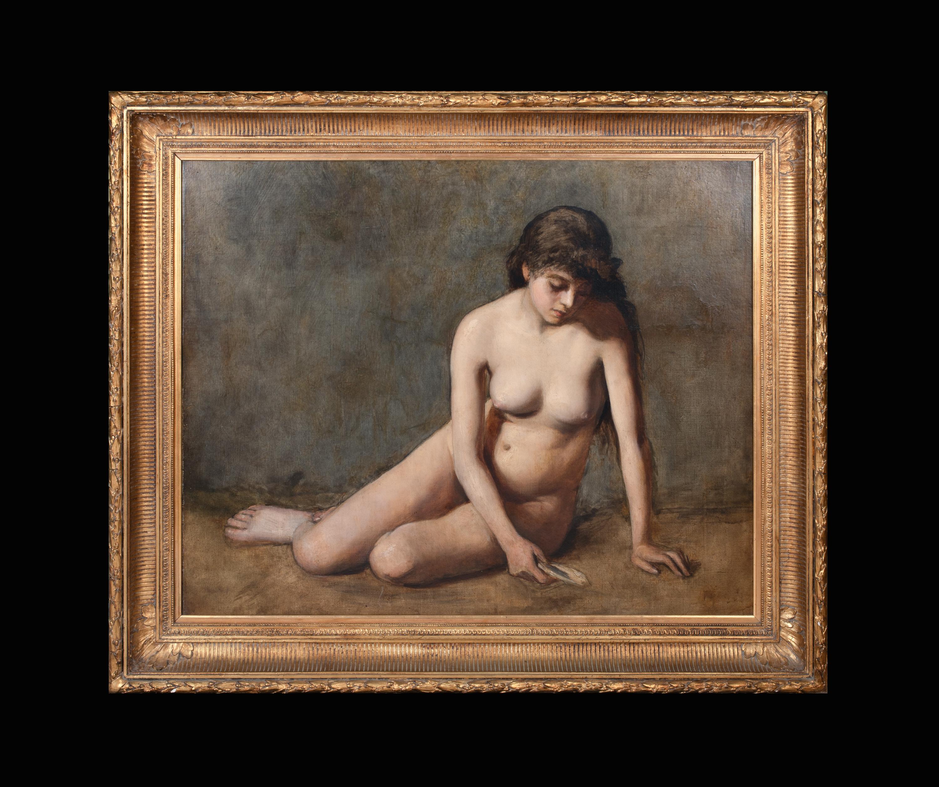 Nude Female Holding a Seashell, 19th Century  - Painting by Jean-Baptiste-Camille Corot