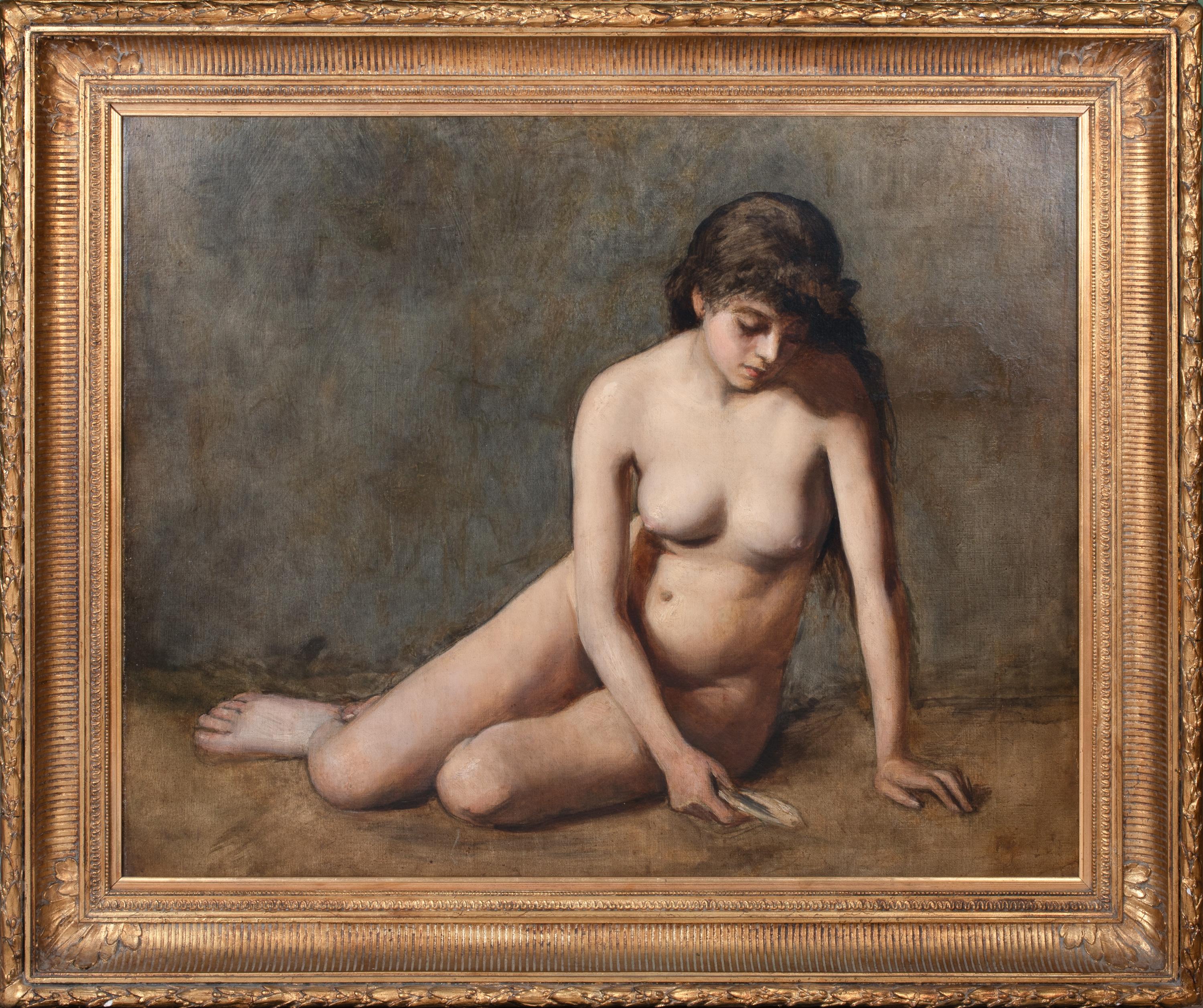 Jean-Baptiste-Camille Corot Portrait Painting - Nude Female Holding a Seashell, 19th Century 