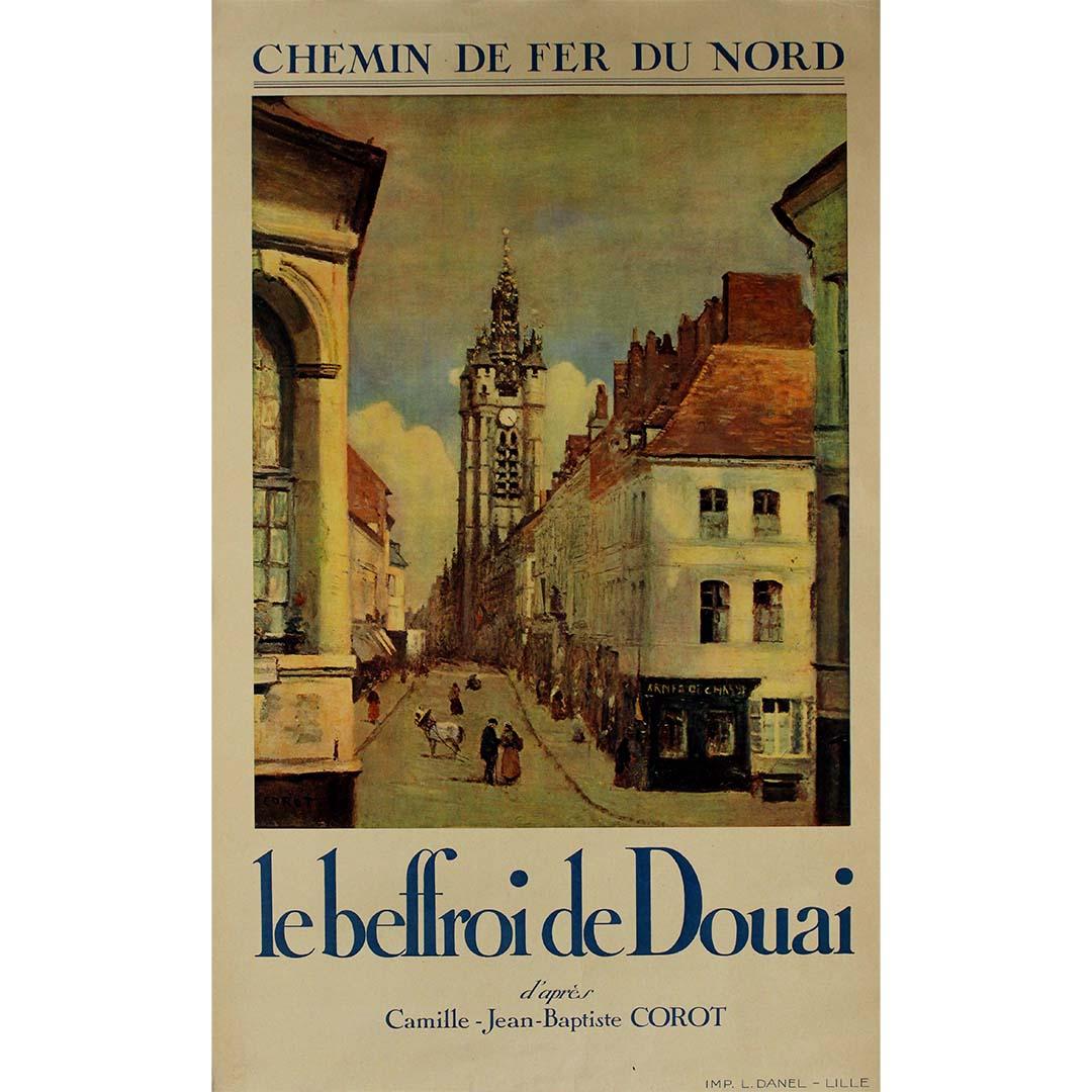 Circa 1930 "Le Beffroi de Douai" to promote travel via the Chemin de fer du Nord - Print by Jean-Baptiste-Camille Corot
