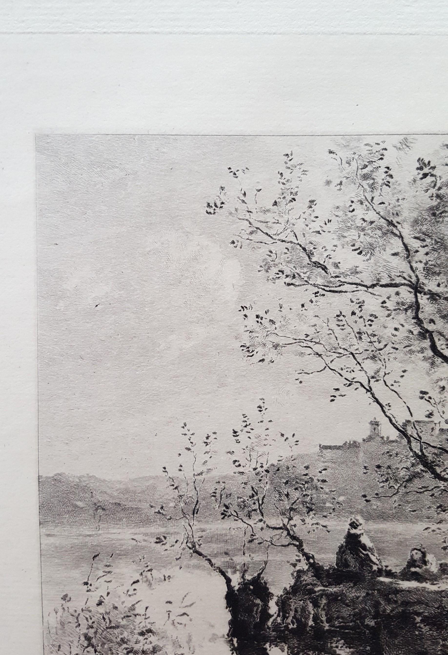 Garda Lake - Gray Landscape Print by Jean-Baptiste-Camille Corot