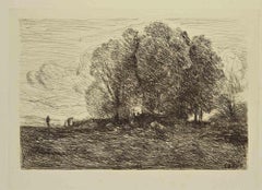 Paysage italien - gravure de Camille Corot - 19ème siècle