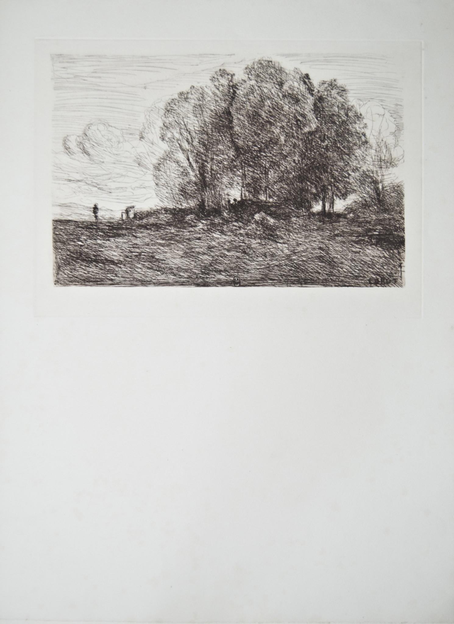 Landscape #4 -  Etching by Camille Corot - 1850s - Modern Print by Jean-Baptiste-Camille Corot