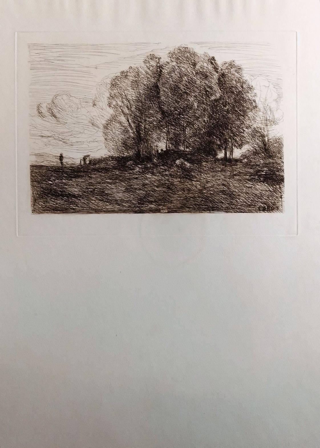 Landscape #4 - Original Etching by Camille Corot - 1850 - Print by Jean-Baptiste-Camille Corot
