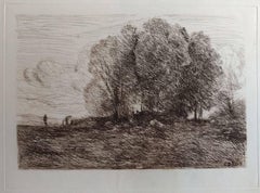 Landscape #4 - Original Etching by Camille Corot - 1850