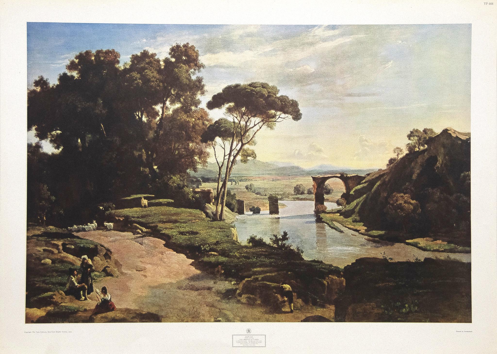 Jean-Baptiste-Camille Corot Landscape Print - "The Bridge of Narni" by Camille Corot. Limited Edition Lithograph: TP 666