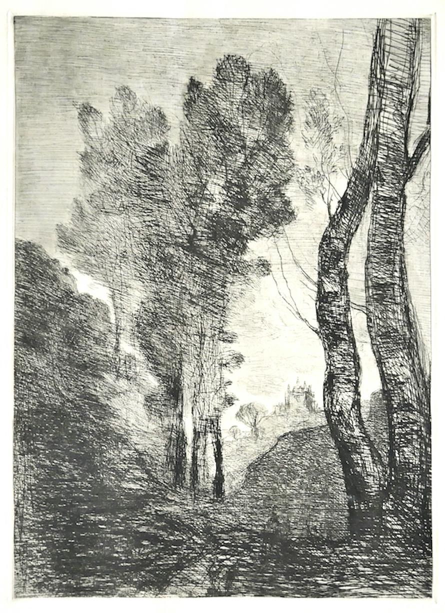 Jean-Baptiste-Camille Corot Landscape Print - Trees - Original Etching - Late 19th Century