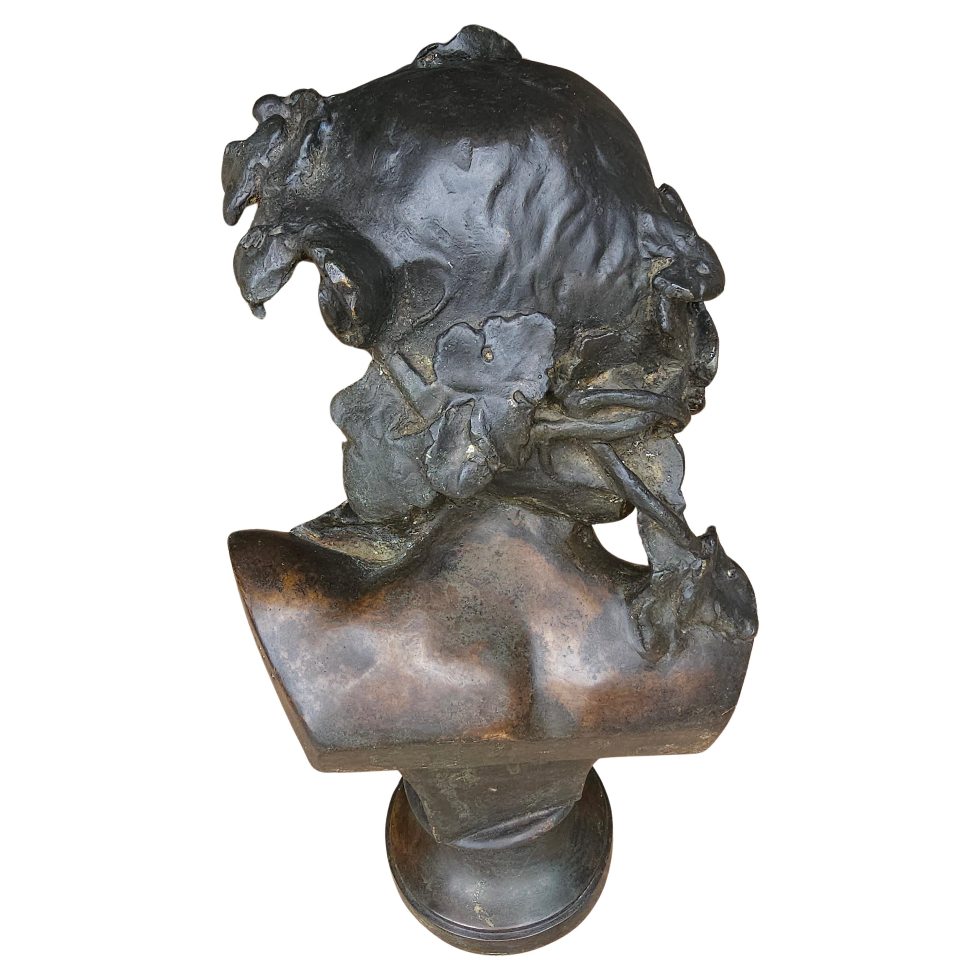 19th Century Jean-Baptiste Carpeaux, L'Espiegle, Verdigris Bronze Bust Anna Foucart For Sale