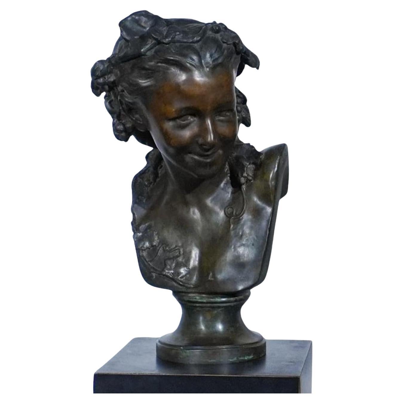 Jean-Baptiste Carpeaux, L'Espiegle, Verdigris Bronze Bust Anna Foucart