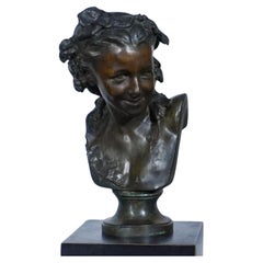 Jean-Baptiste Carpeaux, L'Espiegle, Verdigris Bronze Bust Anna Foucart