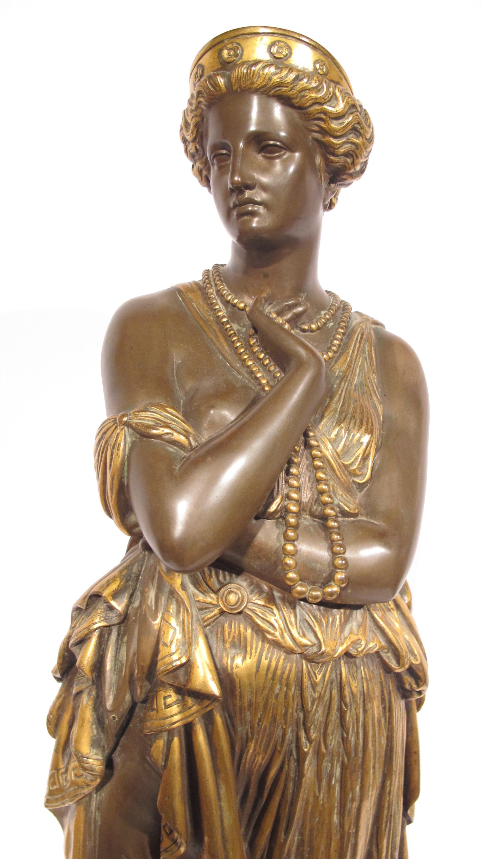 Bronze sculpture with a medal patina and gilding representing Helen of Troy, signed J.Clésinger with founder's stamp 