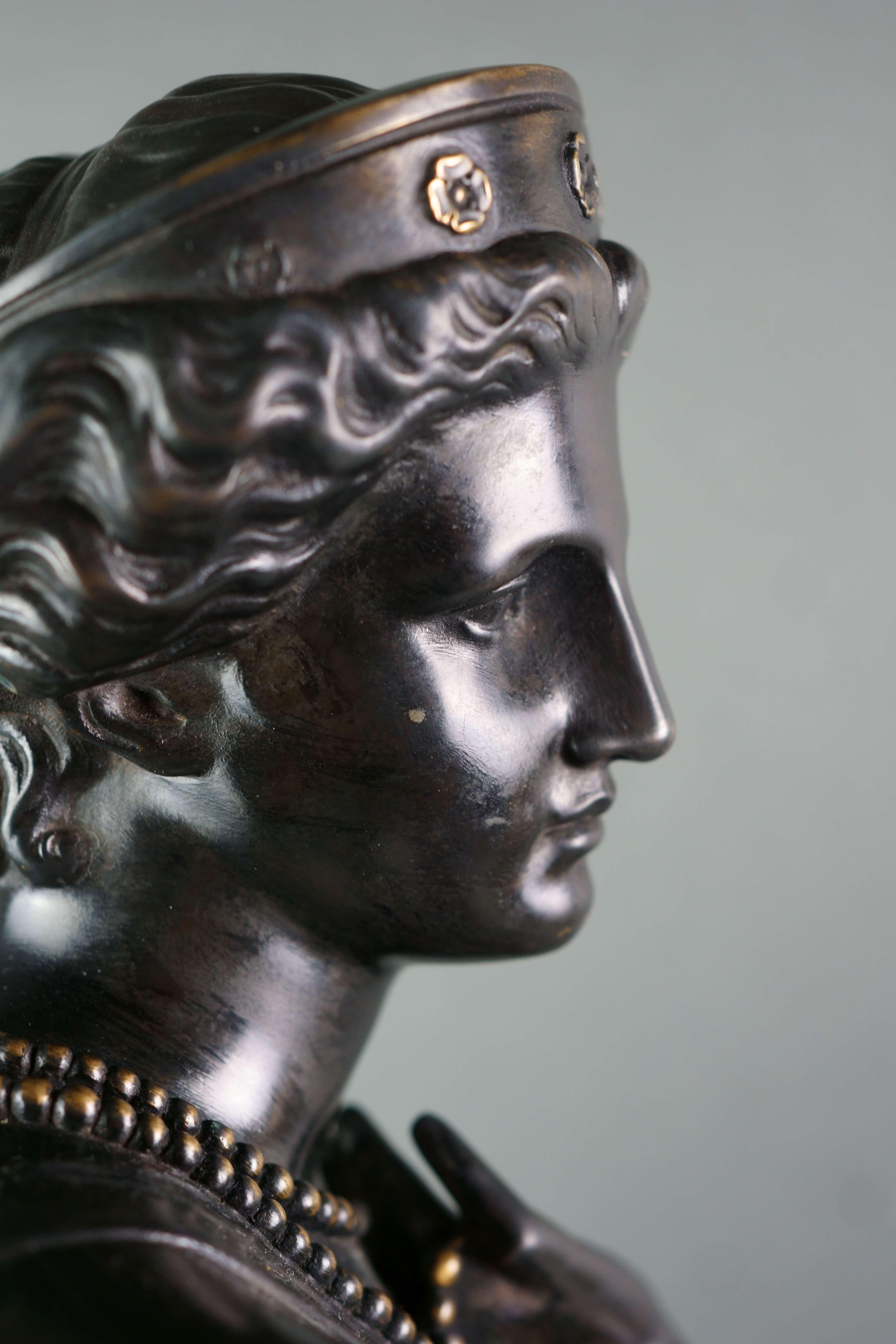 Französische Skulptur aus dem 19. Jahrhundert Patinierte Bronze und vergoldetes Barbedienne Fondeur im Angebot 6