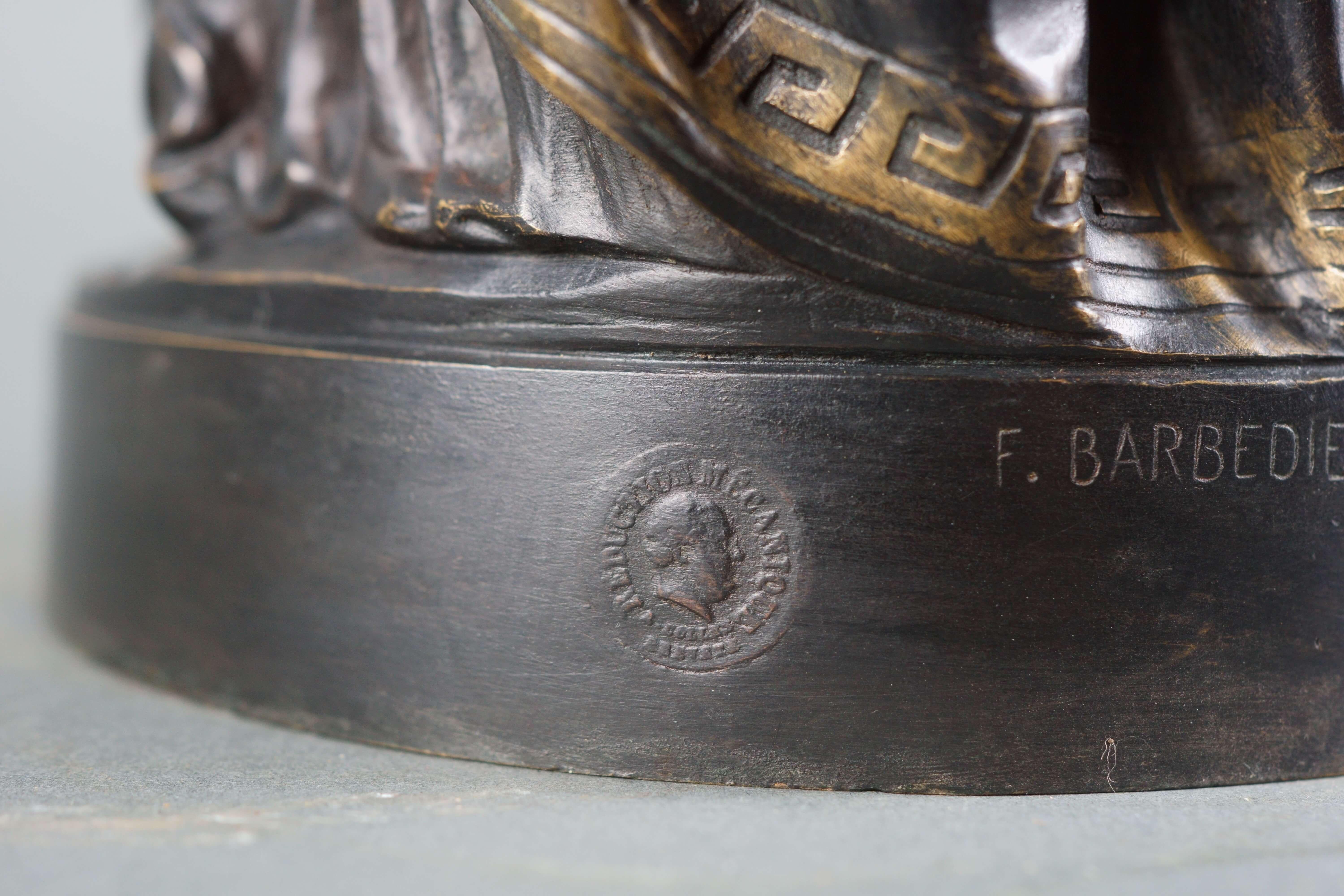 Französische Skulptur aus dem 19. Jahrhundert Patinierte Bronze und vergoldetes Barbedienne Fondeur im Angebot 1