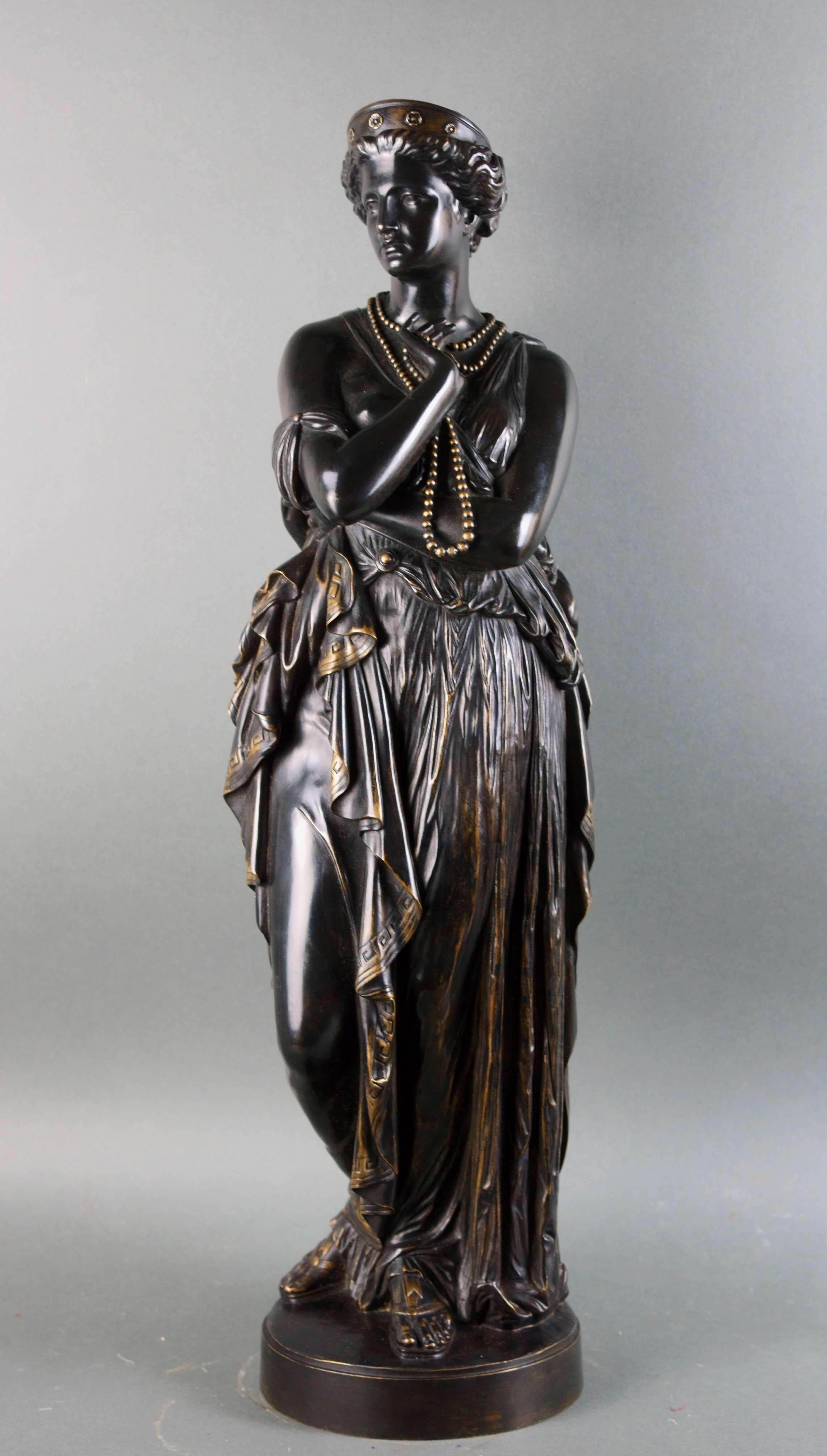 Escultura francesa del siglo XIX Fondeur Barbedienne de bronce patinado y chapado en oro