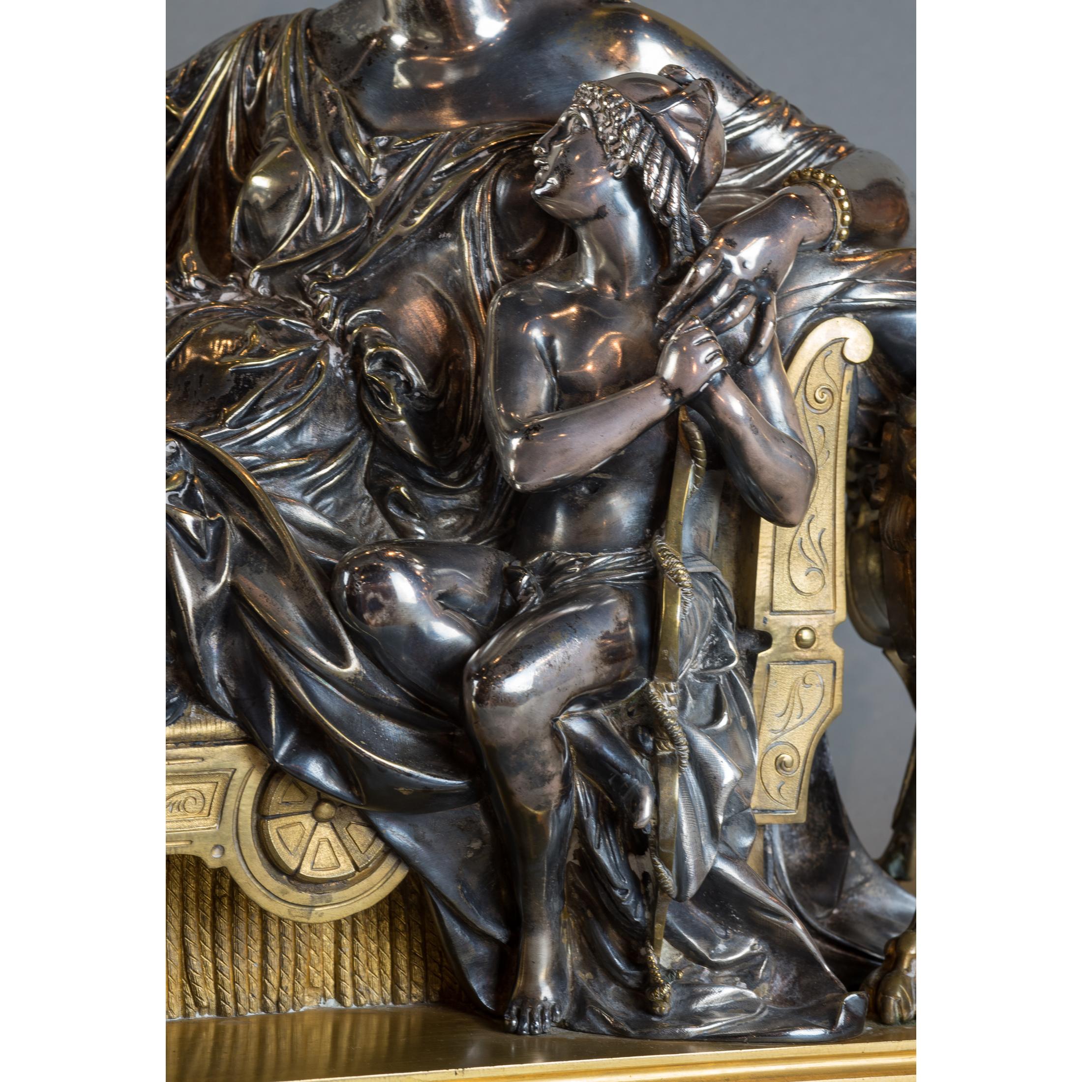 Jean-Baptiste Clésinger
French, (1814-1883)

Reclining Woman and Child

Exquisite cast bronze sculpture of reclining woman and child with silver highlights on figures and robes. Furnishings and base in dore gilt.
15 in. x 24 in. x  8 in.