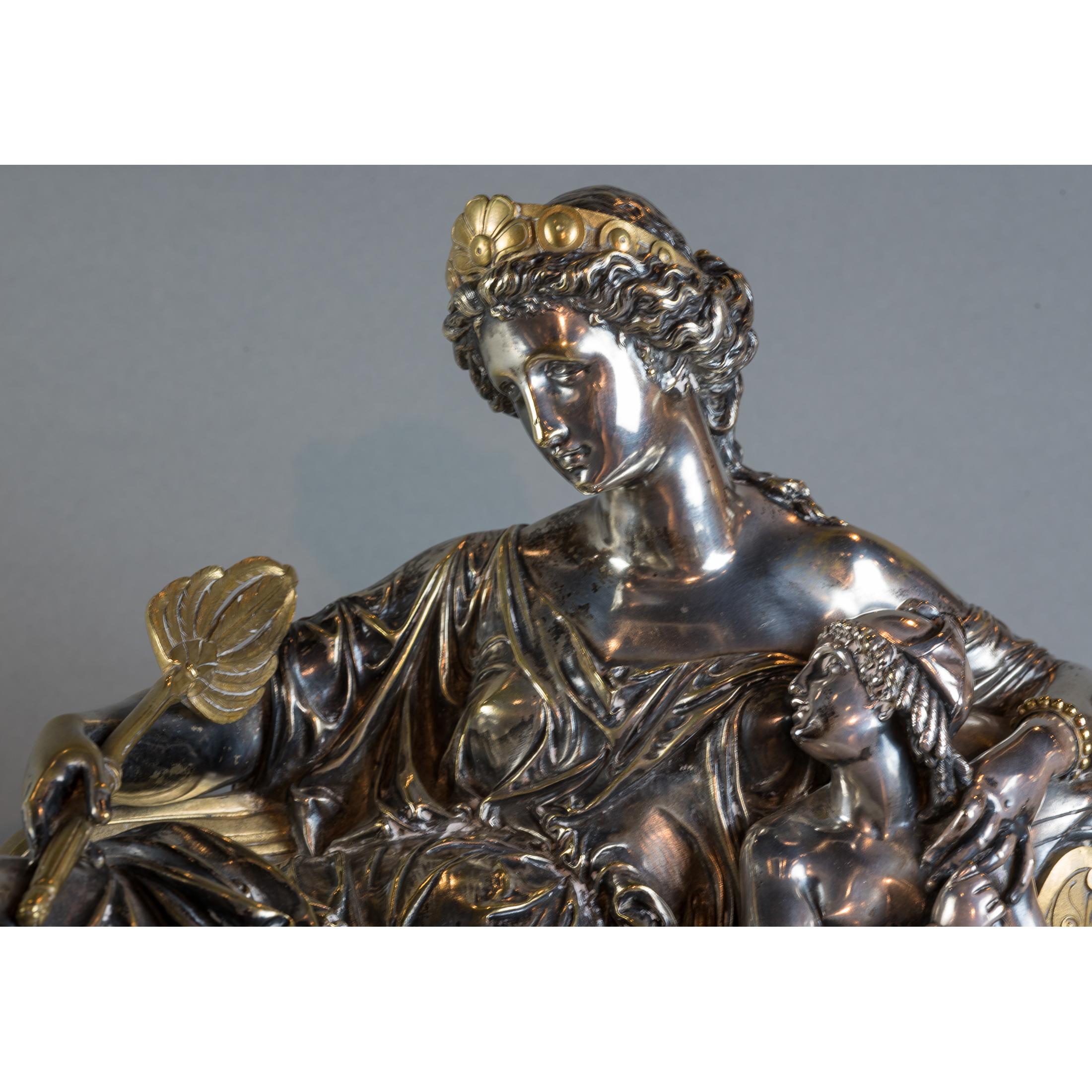 French Silvered and Gilt Bronze Sculpture of a Young Lady and Child 1