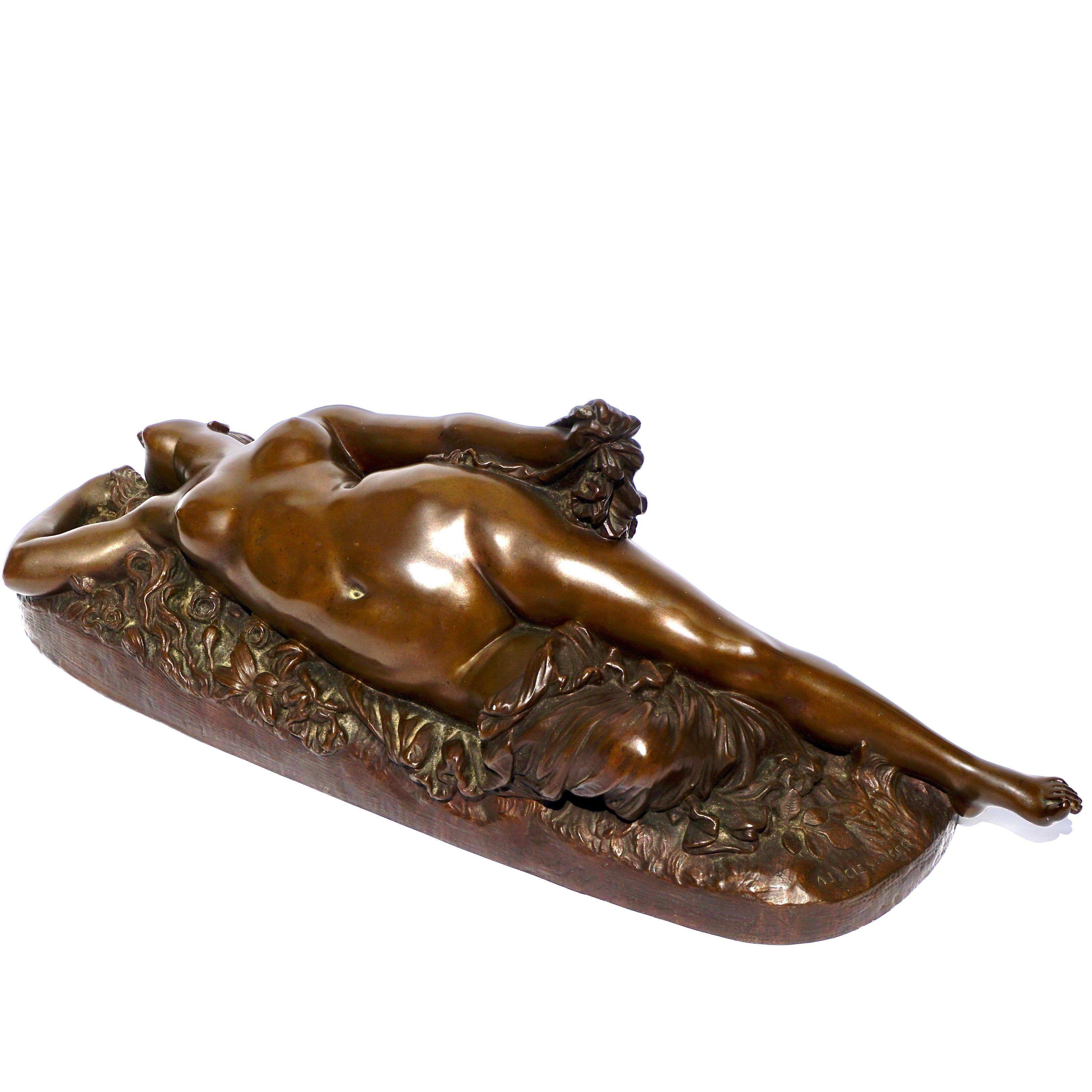 Jean Baptiste Auguste Clesinger Femme Piquée Par Un Serpent - Gold Figurative Sculpture by Jean-Baptiste Clésinger 