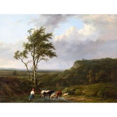 Jean-Baptiste Coene, River Landscape With Cattle & Figure