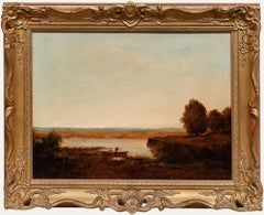 Jean Baptiste Corot - Olio su tela del XIX secolo, incorniciato, “Pescatore sul fiume”