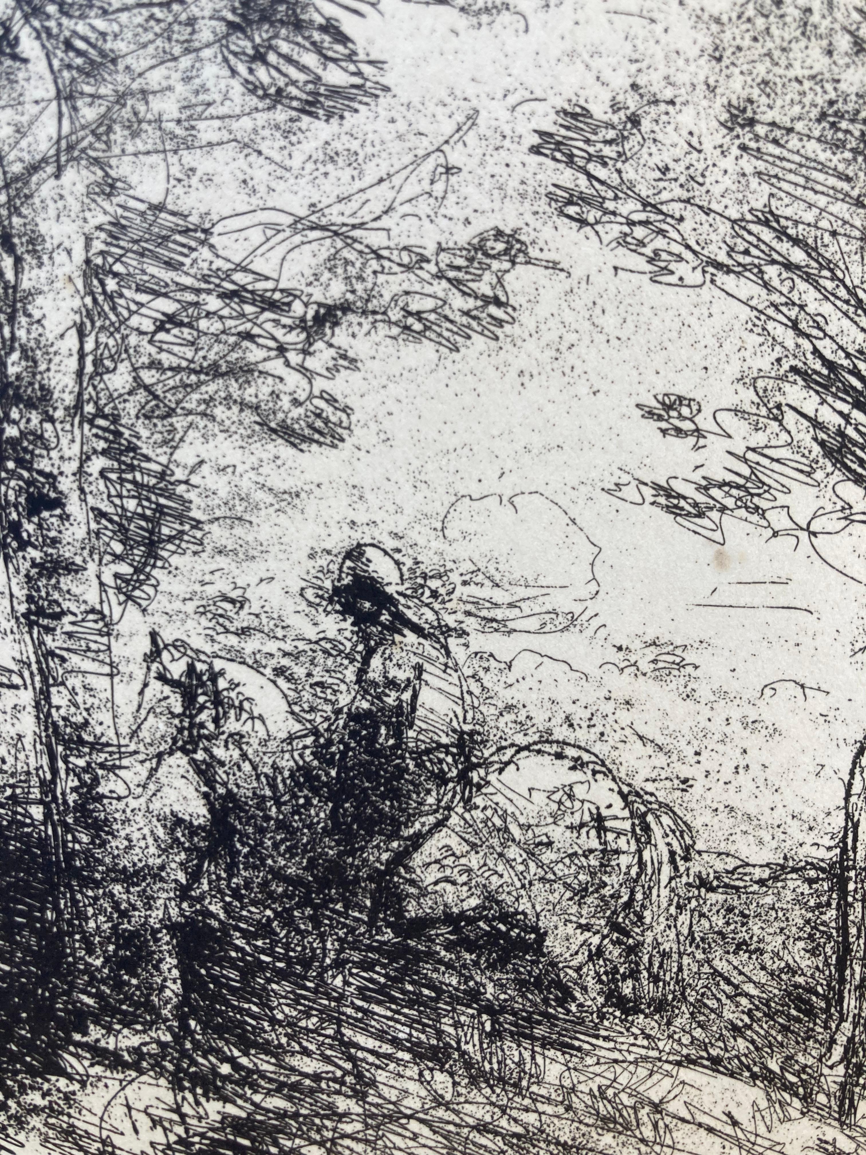 LE PETIT CAVALIER SUR BOIS. - Landscape Print Gris de Jean Baptiste Corot