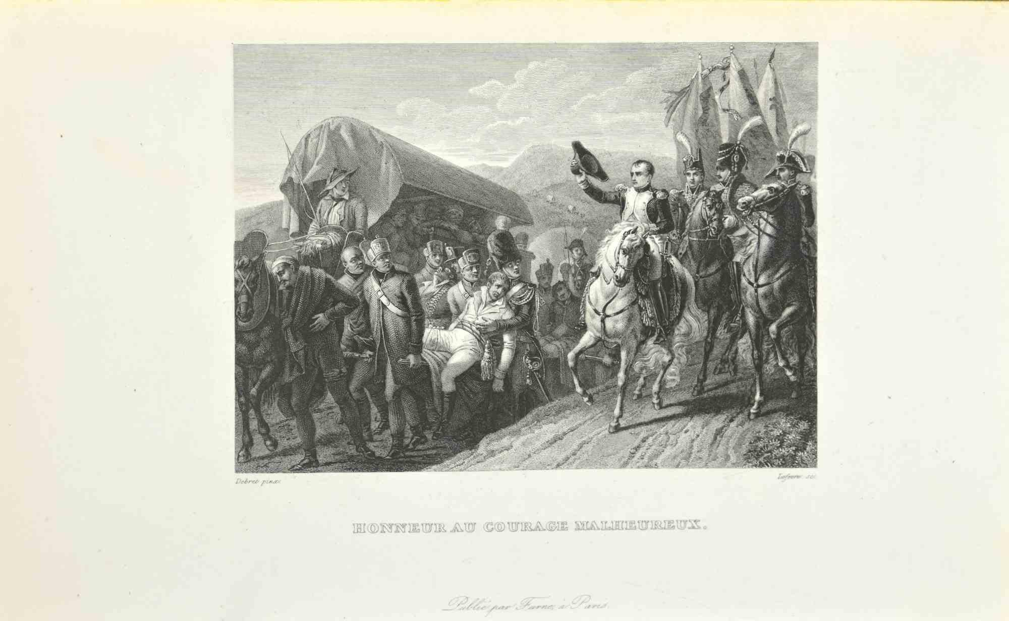 Retiree of Honor for Unfortunate Courage is an Etching realized by Debret in 1837.

Good conditions.

The artwork is realized in a well-balanced composition. the artwork and belongs to the suite suite "AtlasBatt" realized within Jacques Norvins'