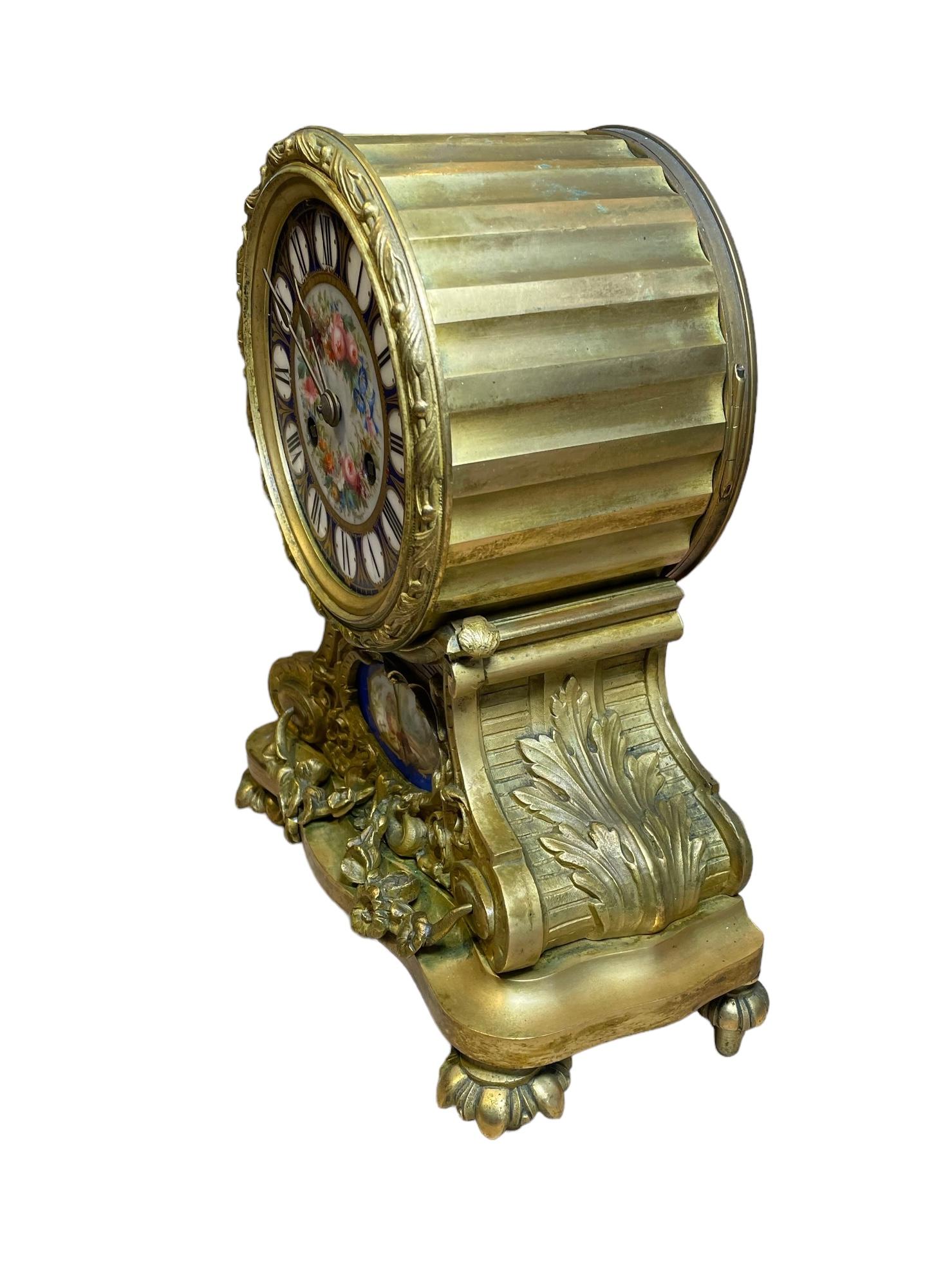 Rococo Jean Baptiste Delettrez Gilt Bronze Sevres Porcelain Drum Table Clock For Sale