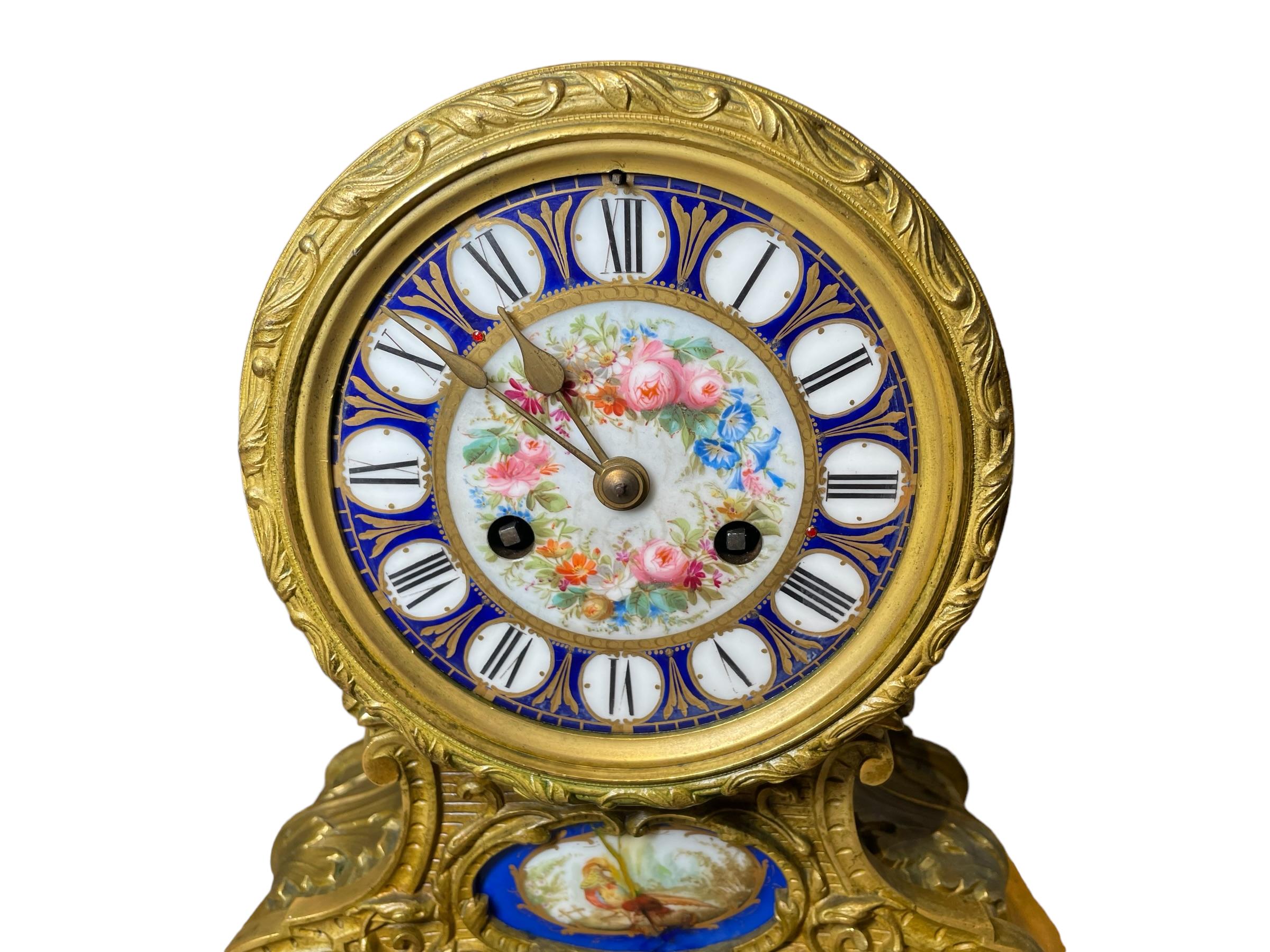 French Jean Baptiste Delettrez Gilt Bronze Sevres Porcelain Drum Table Clock