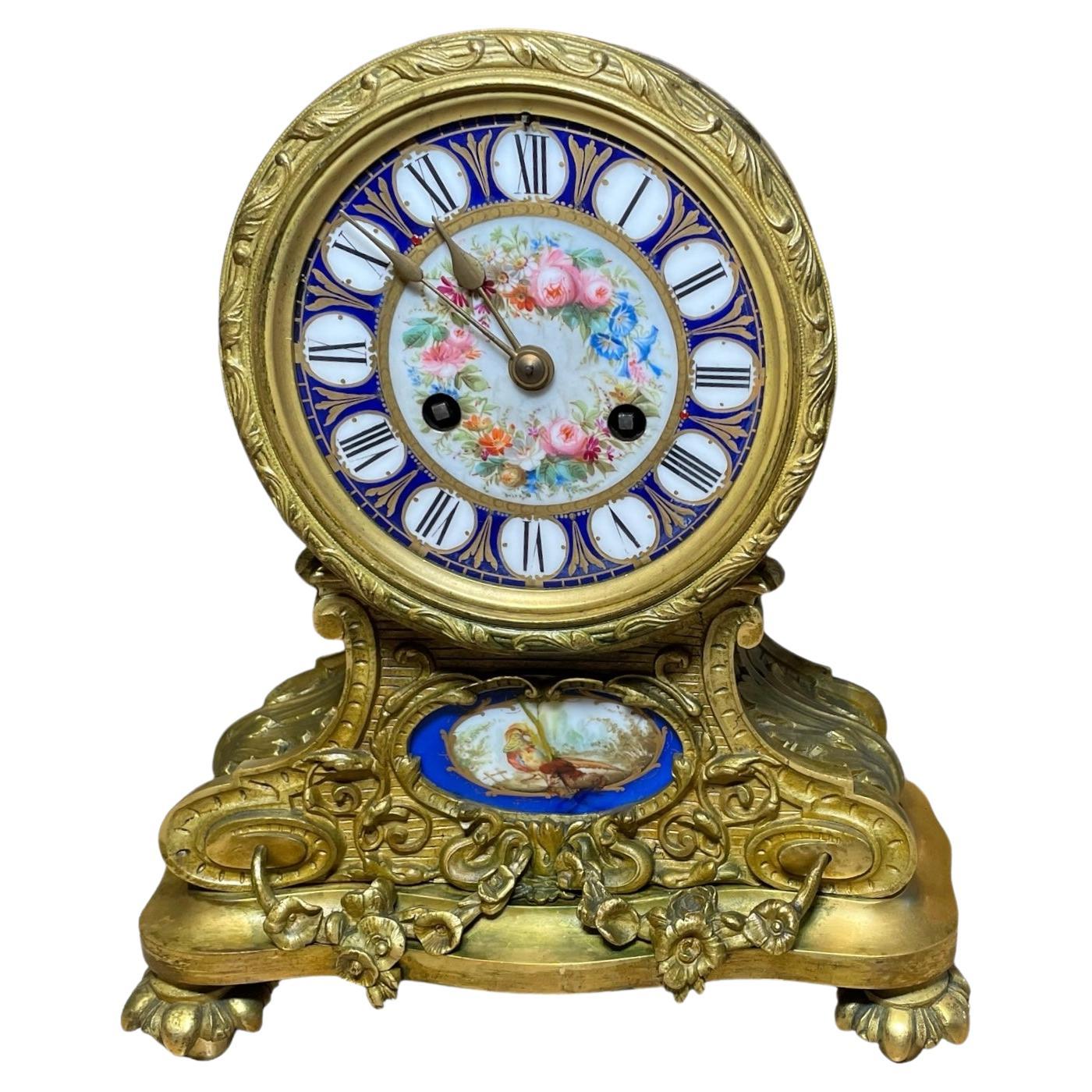 Jean Baptiste Delettrez Gilt Bronze Sevres Porcelain Drum Table Clock For Sale