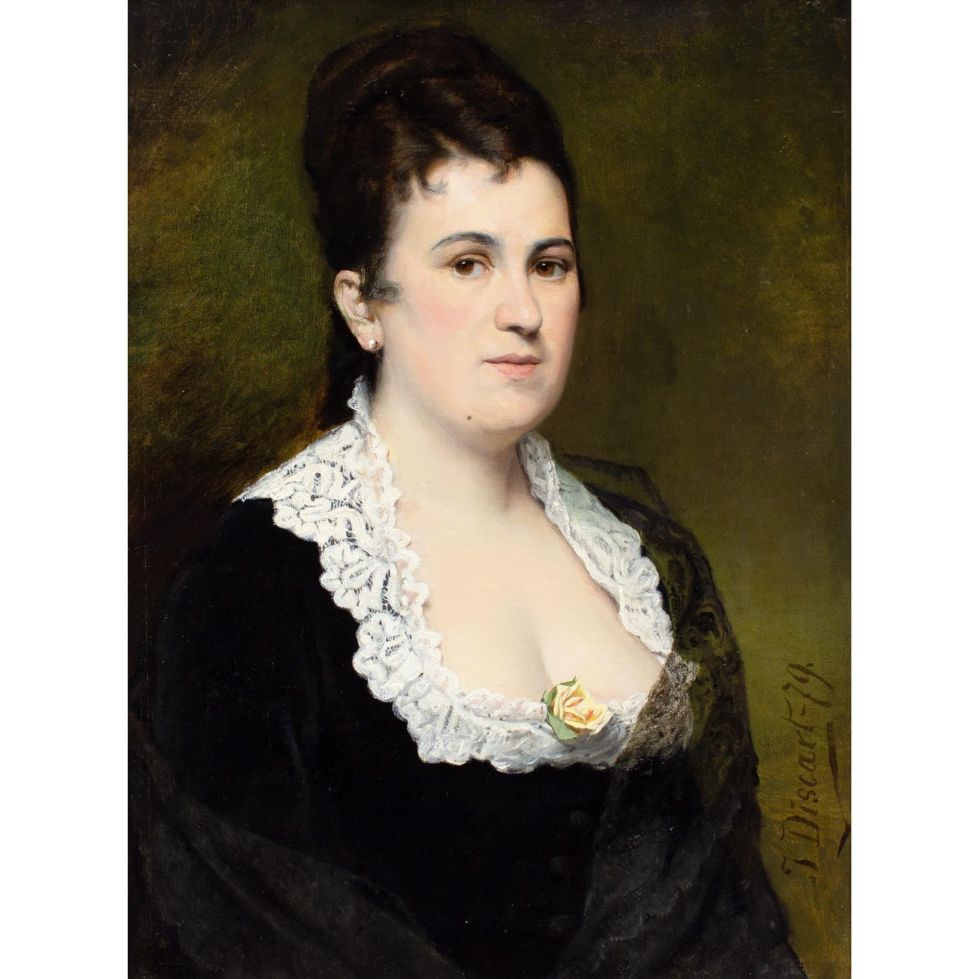 Jean Baptiste Discart, Portrait Of A Lady With A Yellow Rose For Sale 1