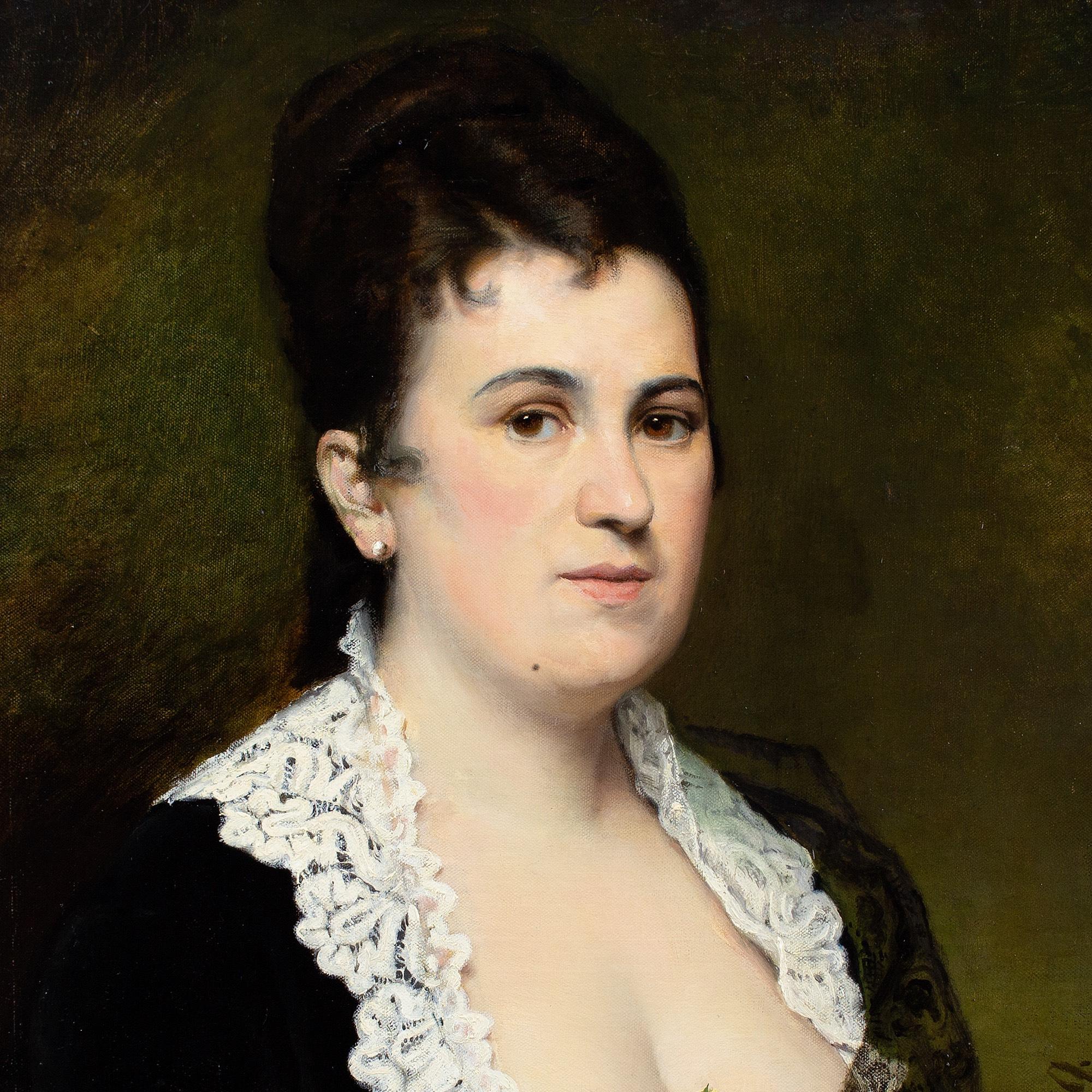 Jean Baptiste Discart, Portrait Of A Lady With A Yellow Rose For Sale 4