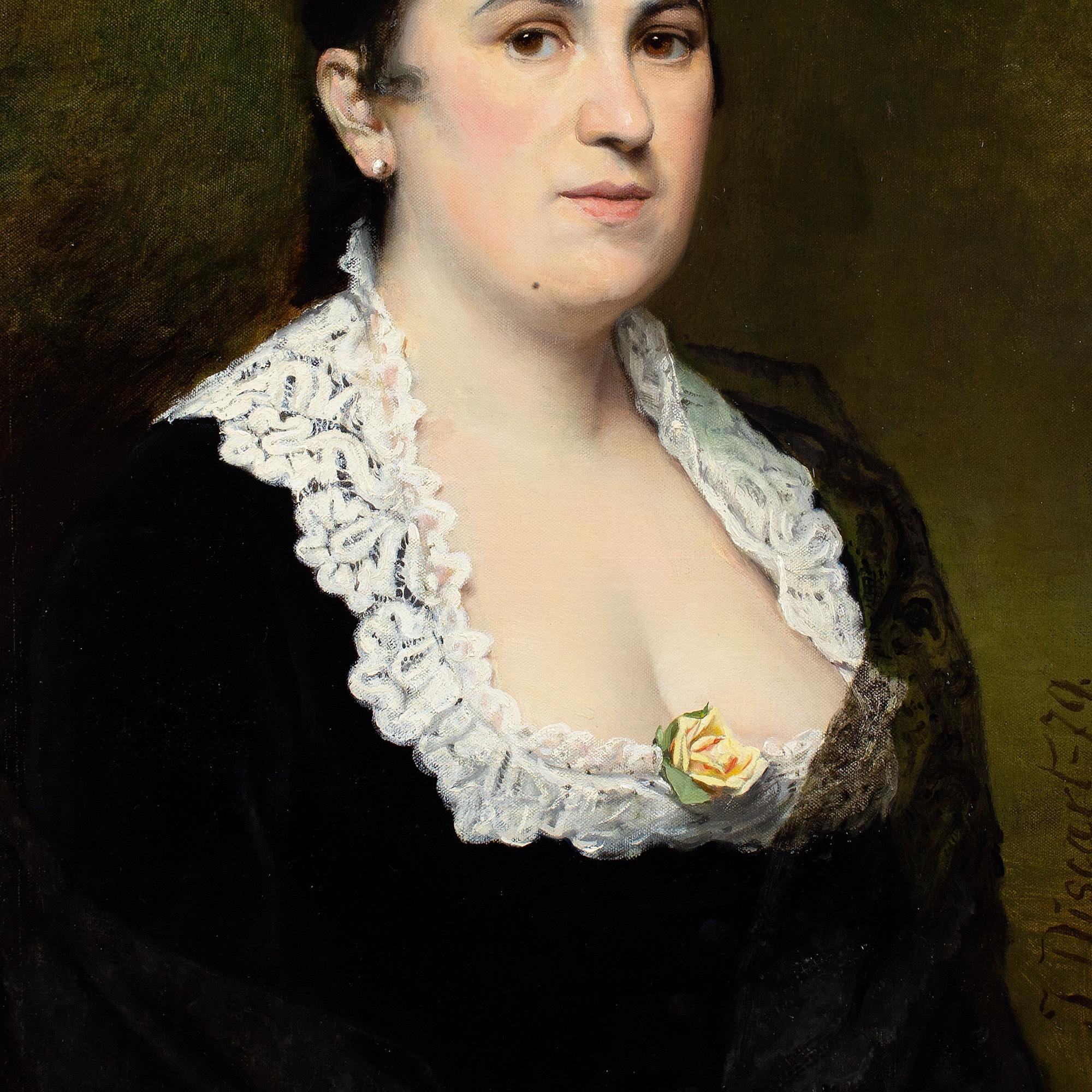 Jean Baptiste Discart, Portrait Of A Lady With A Yellow Rose For Sale 5