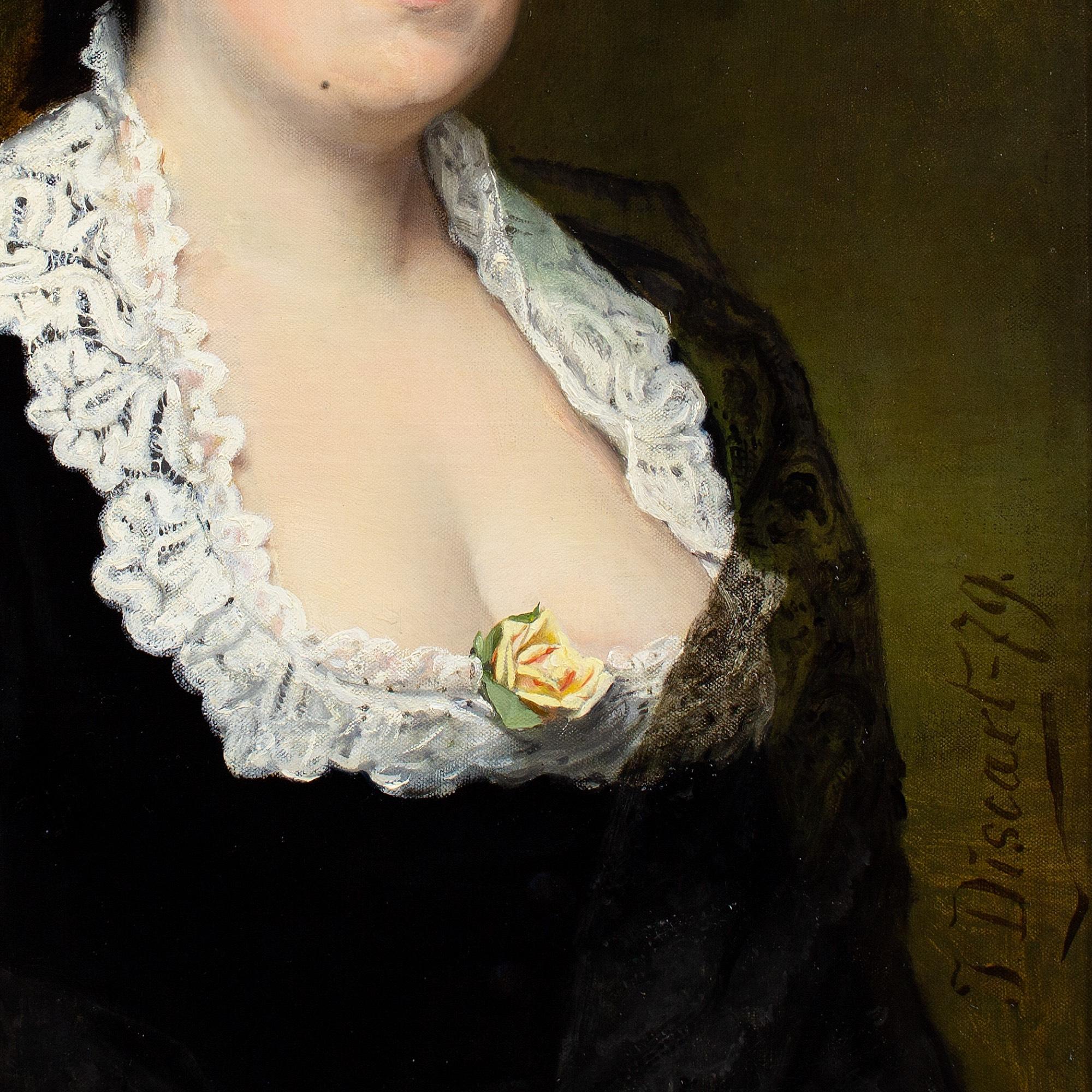 Jean Baptiste Discart, Portrait Of A Lady With A Yellow Rose For Sale 7