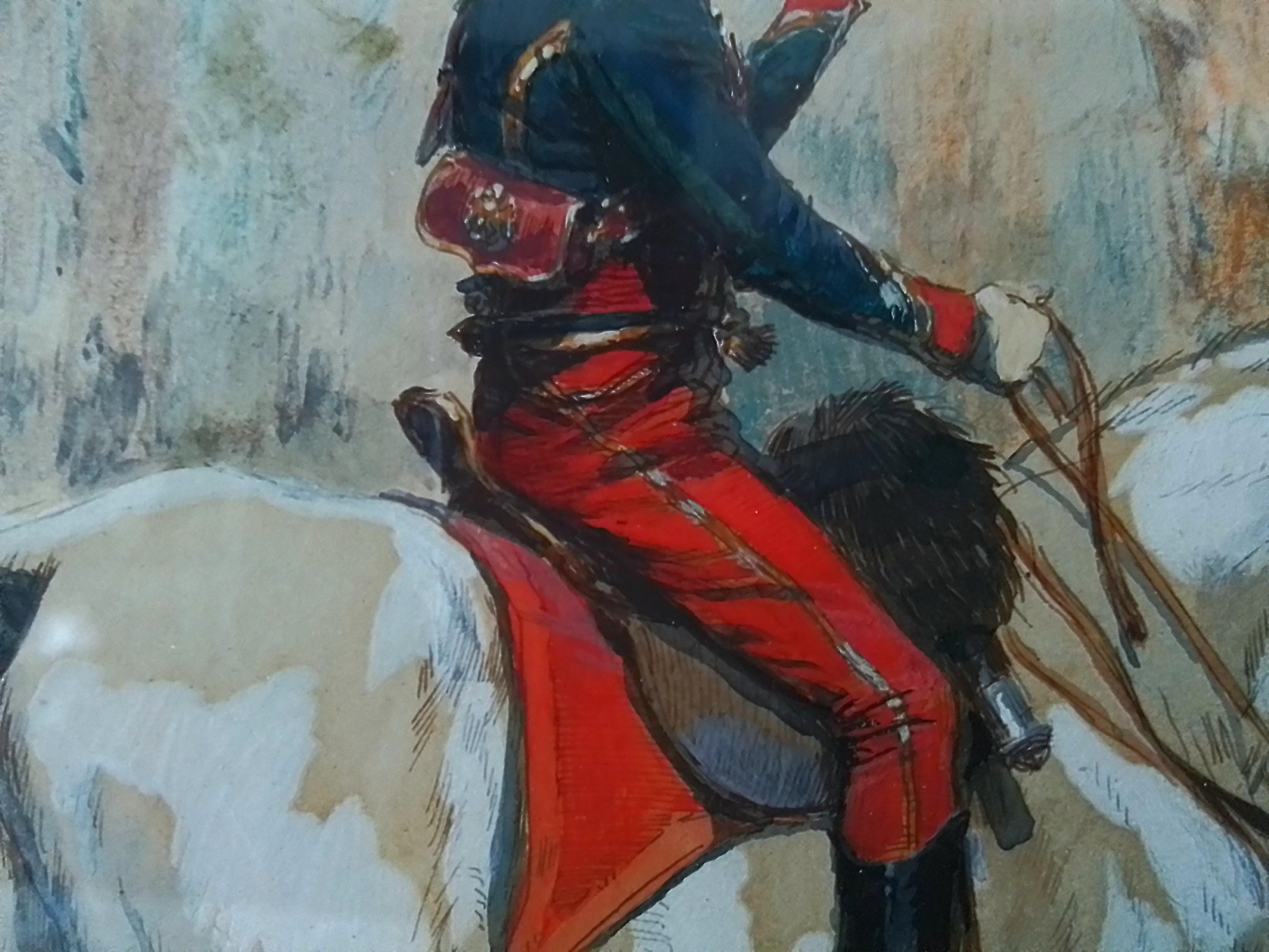 Cazador a Caballo de la Guardia Imperial Saludando al Hermano, gouache, firmado abajo a la izquierda 5