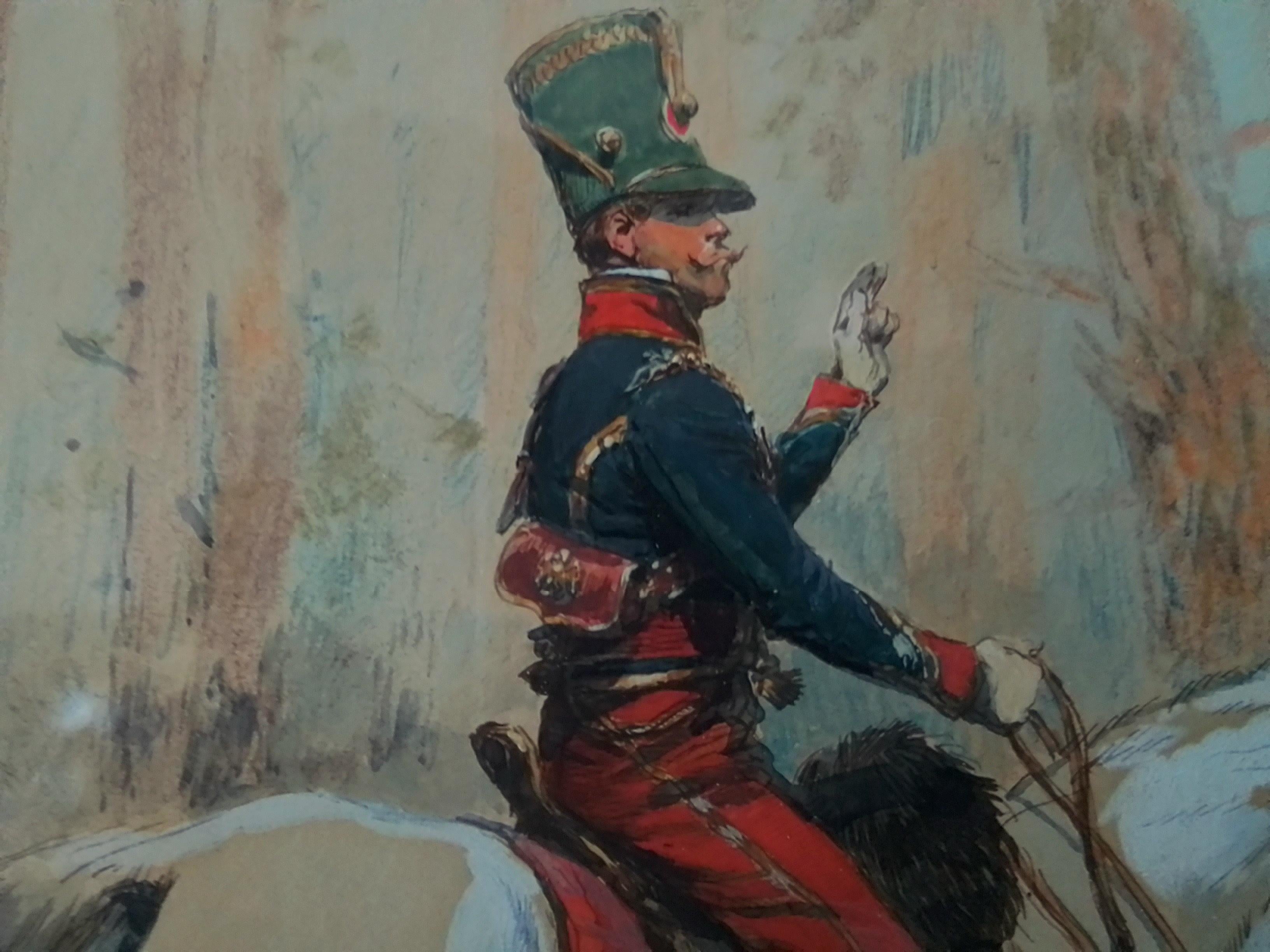 Cazador a Caballo de la Guardia Imperial Saludando al Hermano, gouache, firmado abajo a la izquierda 6