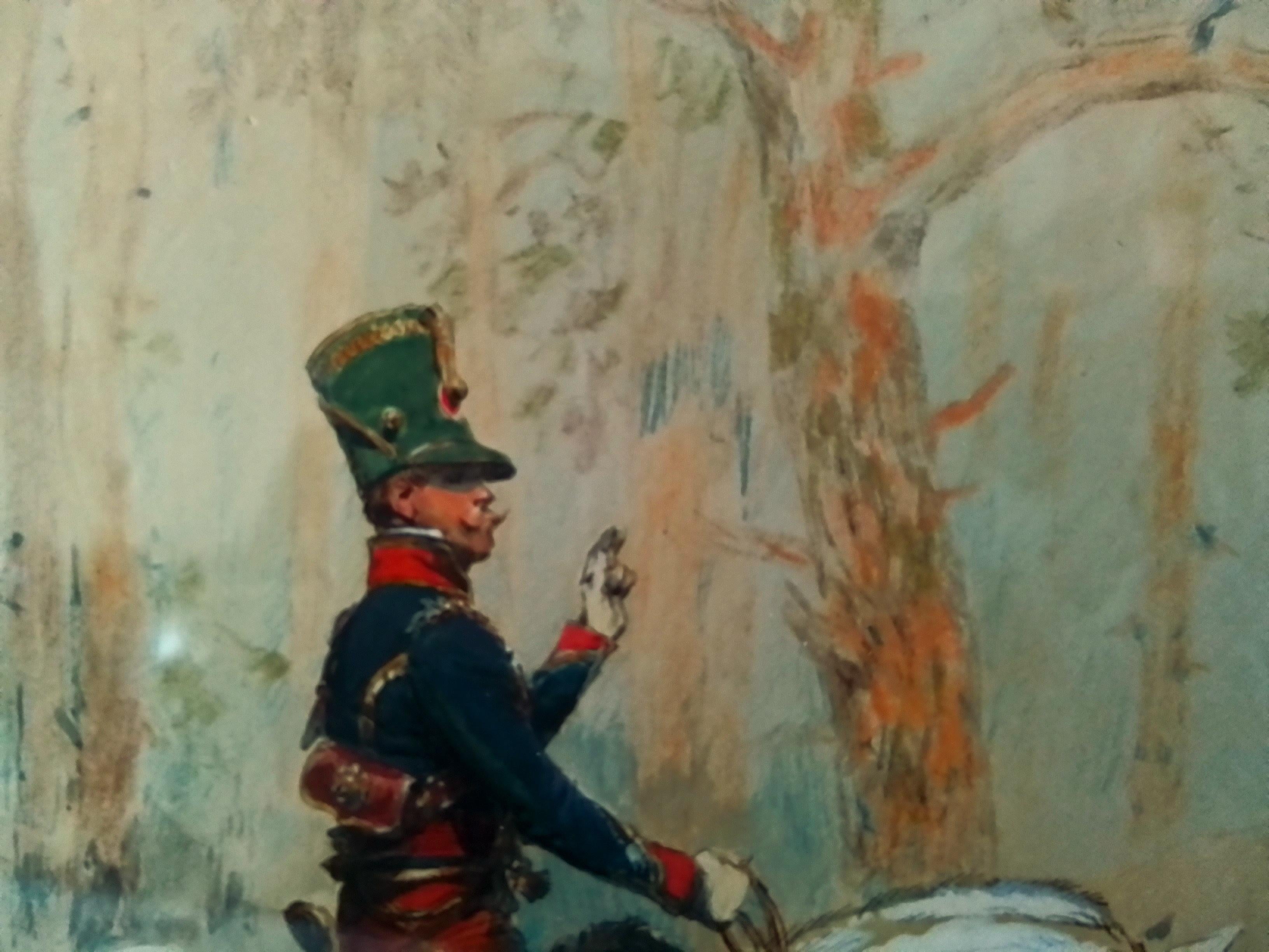 Cazador a Caballo de la Guardia Imperial Saludando al Hermano, gouache, firmado abajo a la izquierda 7