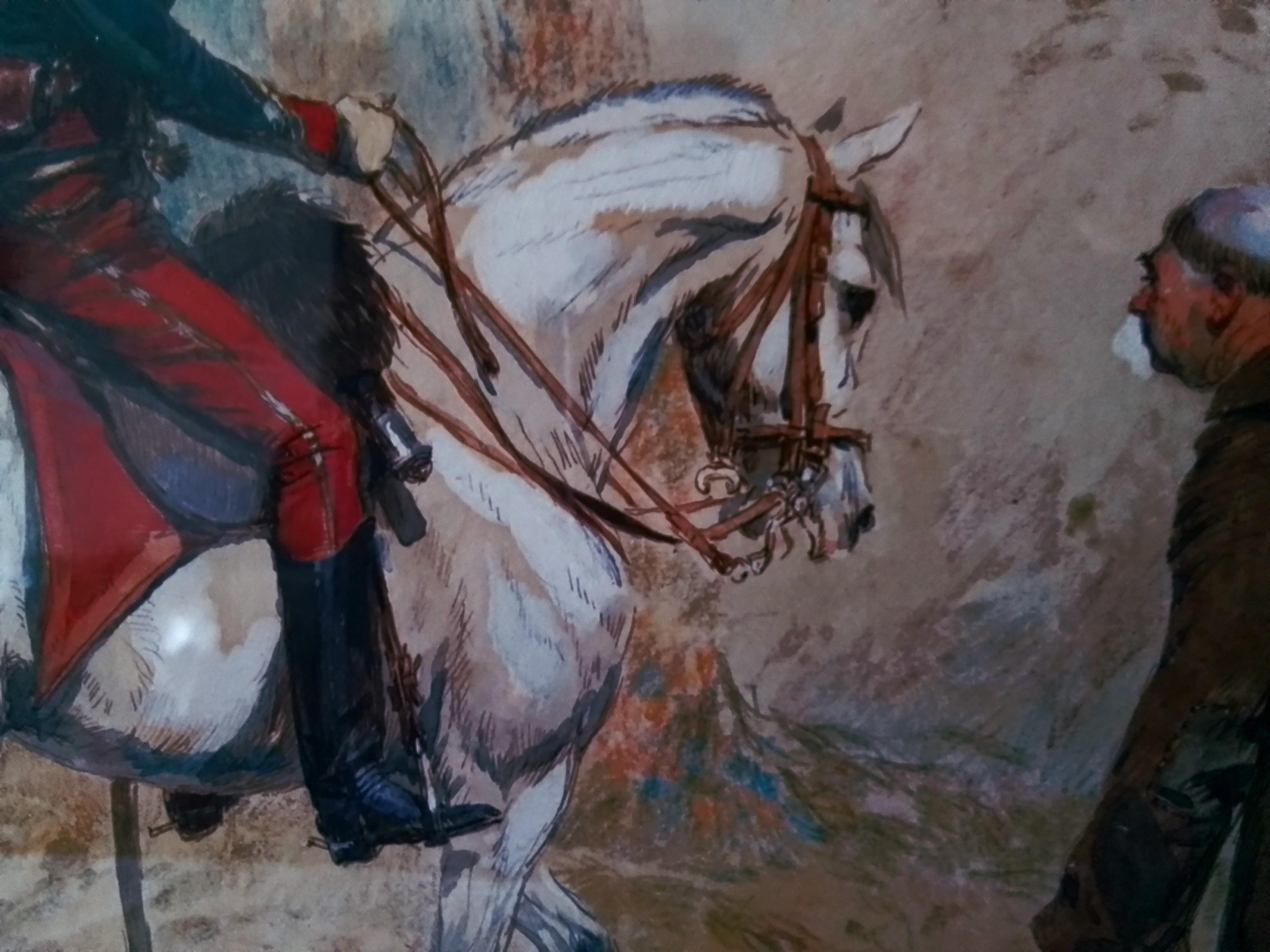 Cazador a Caballo de la Guardia Imperial Saludando al Hermano, gouache, firmado abajo a la izquierda 8