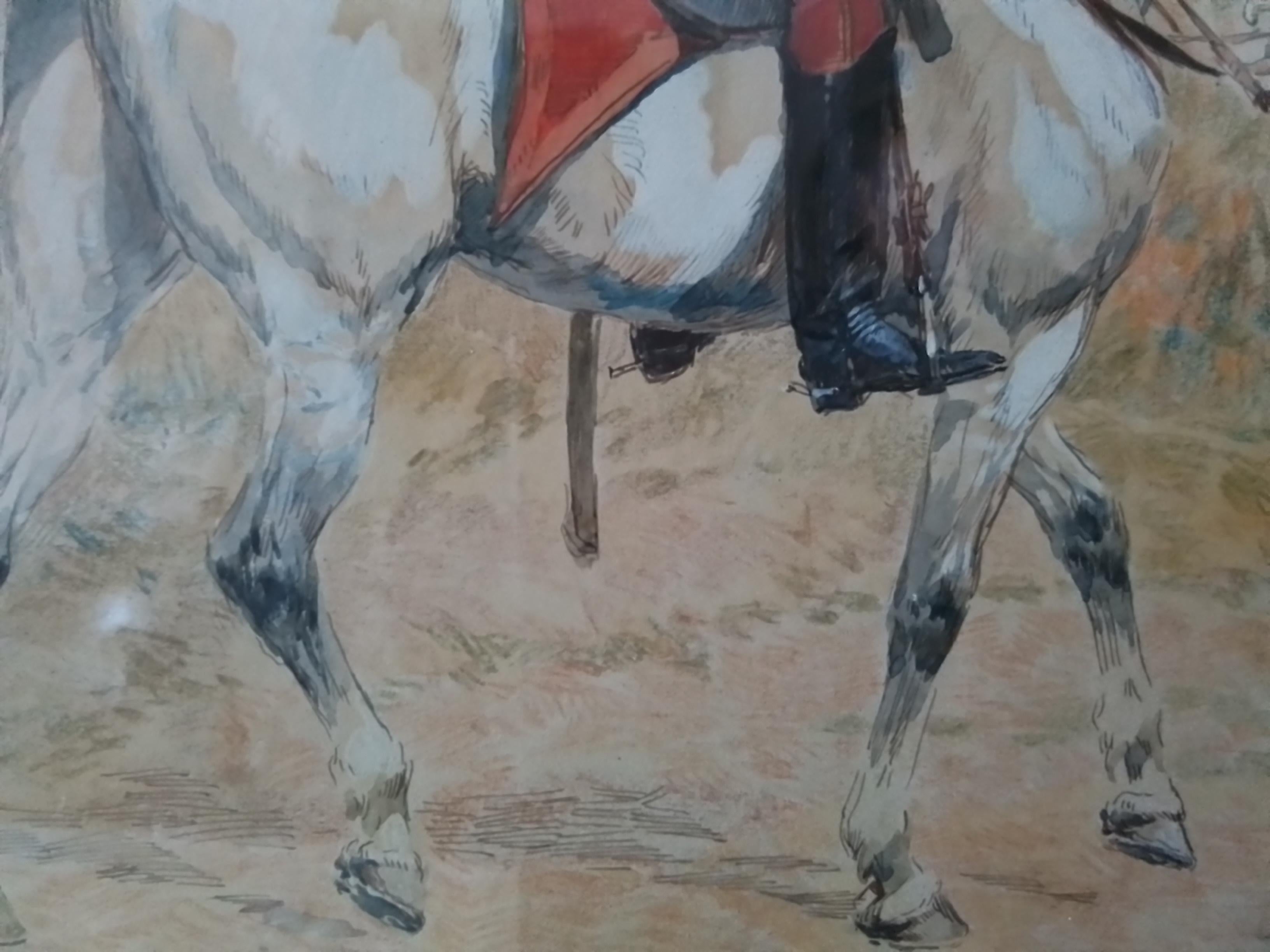 Cazador a Caballo de la Guardia Imperial Saludando al Hermano, gouache, firmado abajo a la izquierda 9